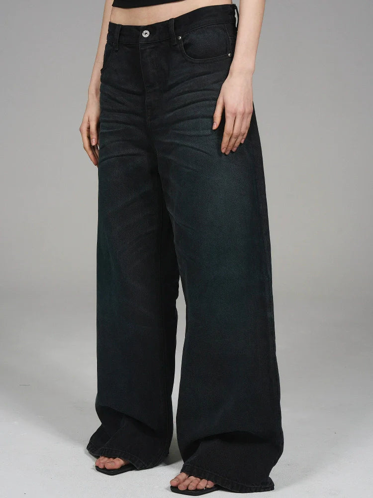 High-Waist Wide-Leg Denim Trousers