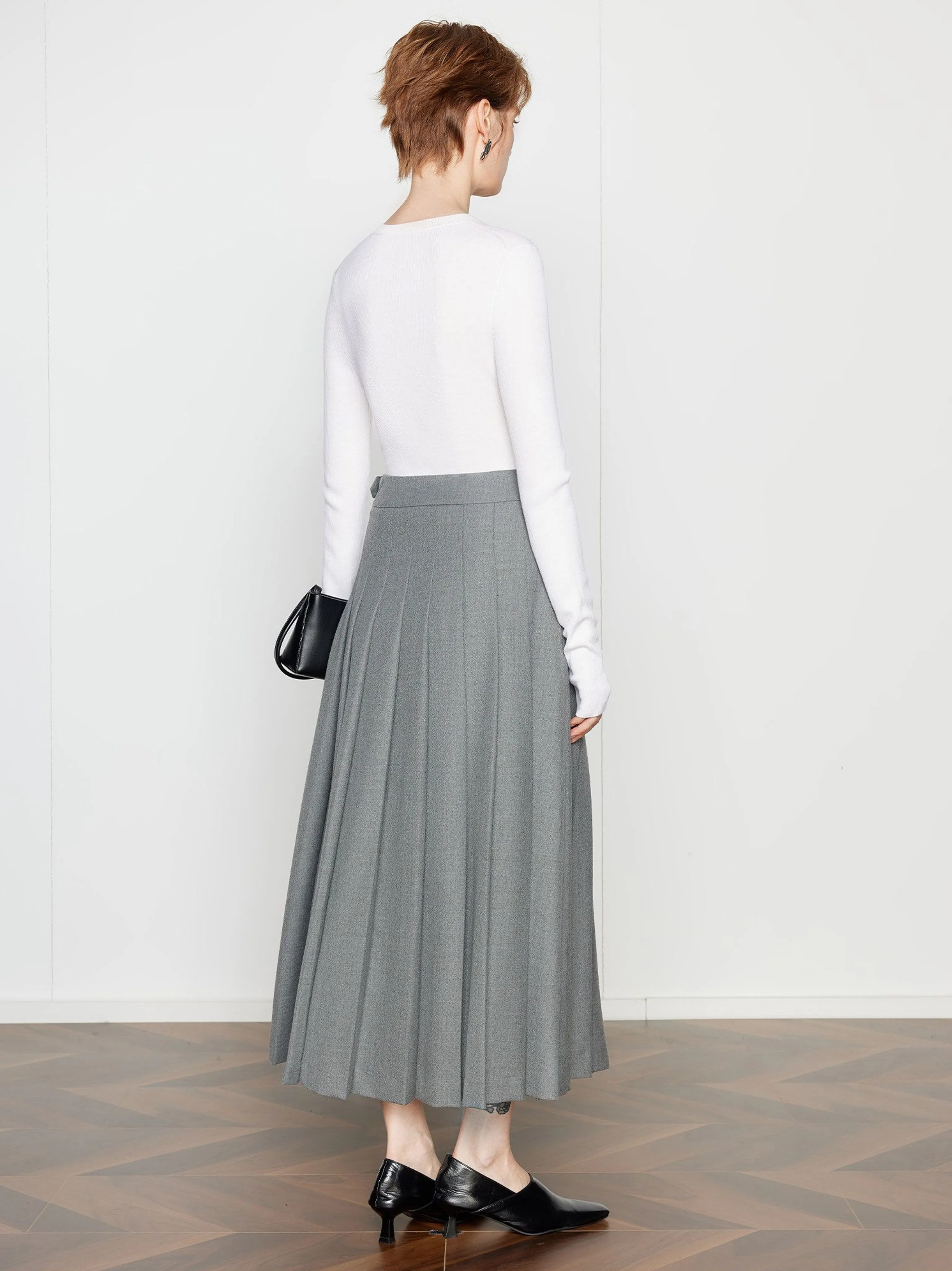 High-Waist Wool Pleated Midi Skirt - Image 4