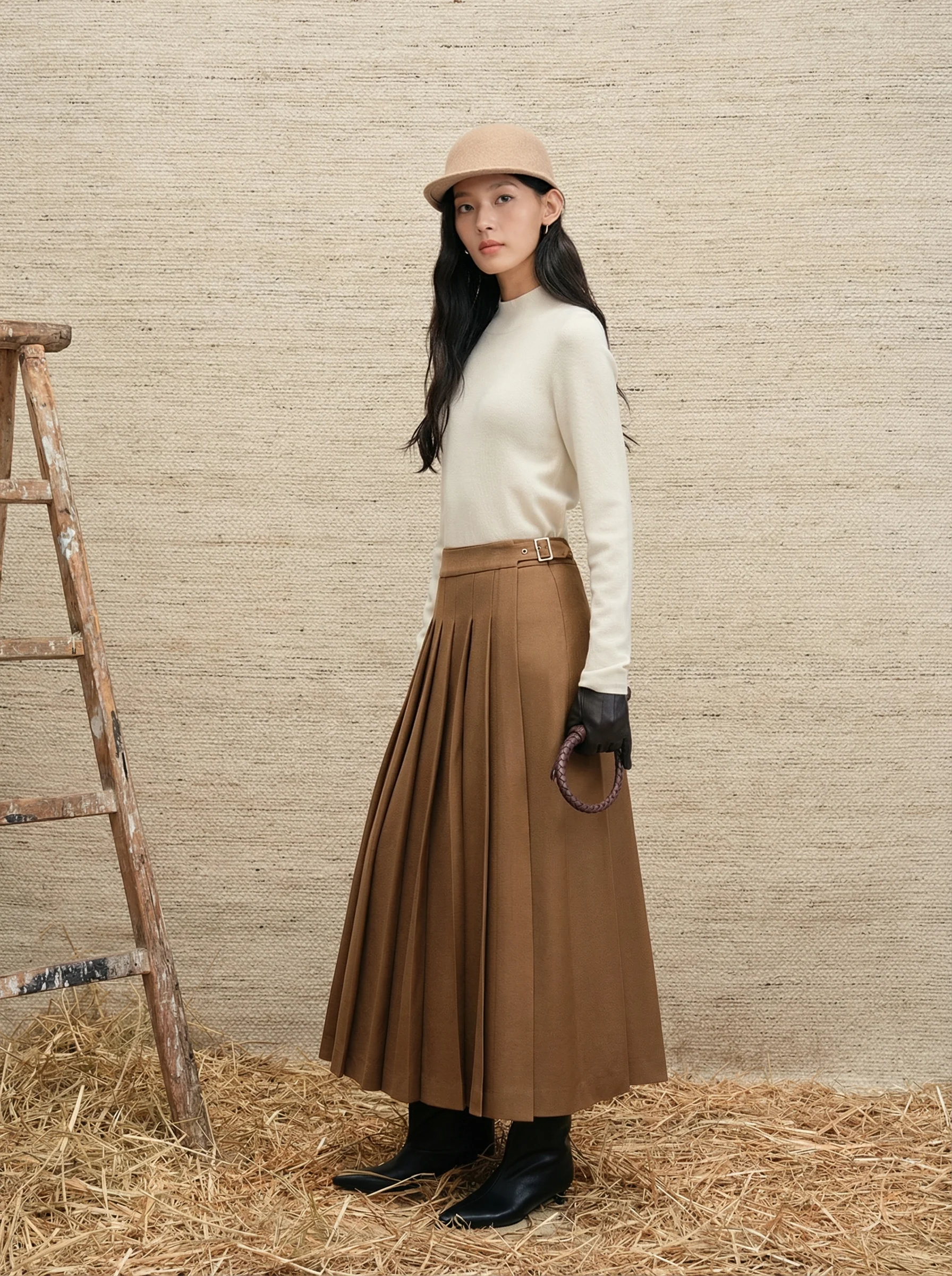 High-Waist Wool Pleated Midi Skirt - Image 6