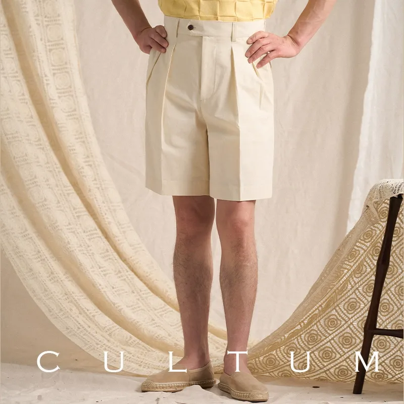 High-Waisted Pleated Cotton Shorts - Image 4