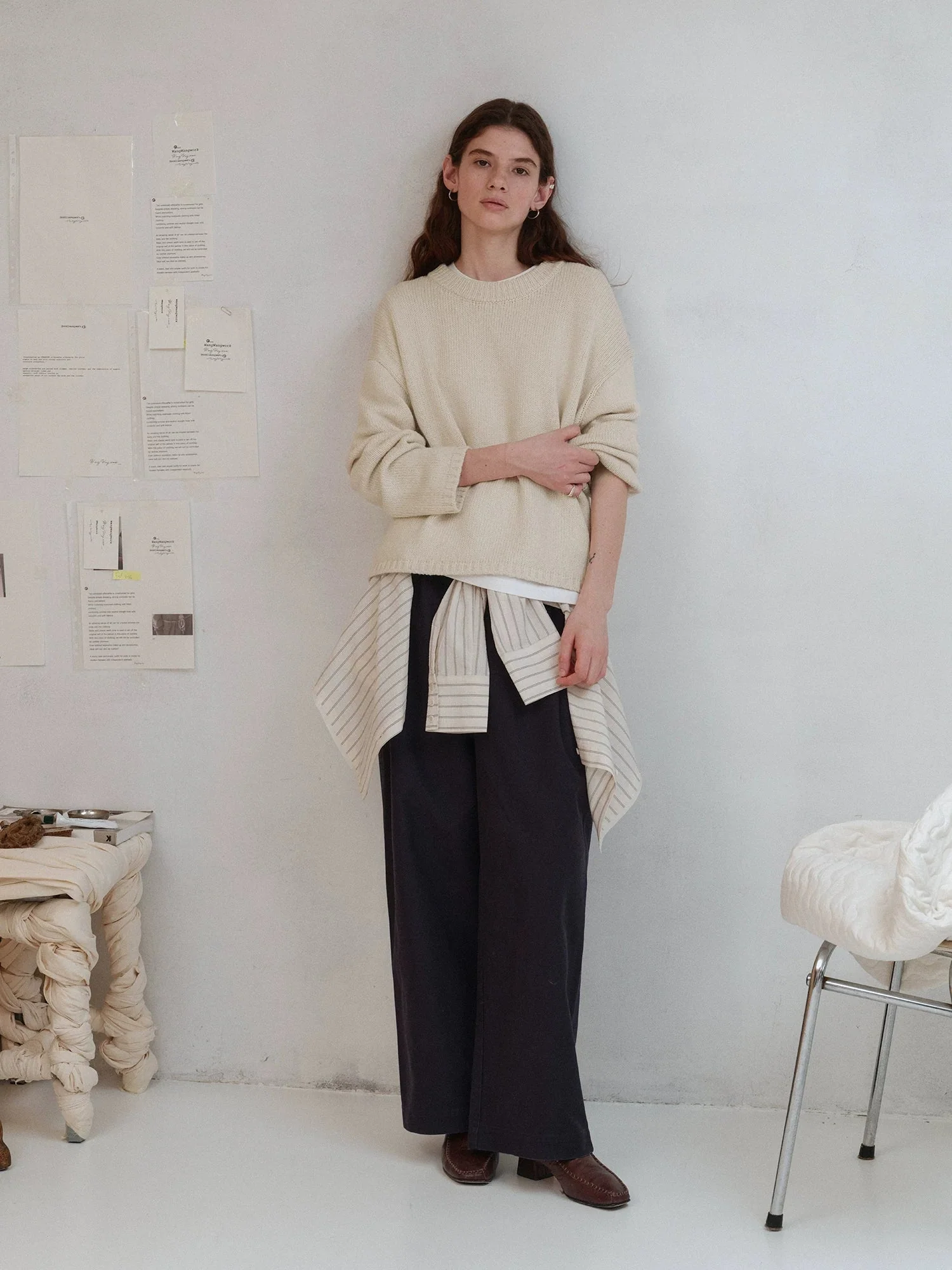 High-Waisted Pleated Cotton Wide-Leg Trousers - Image 2