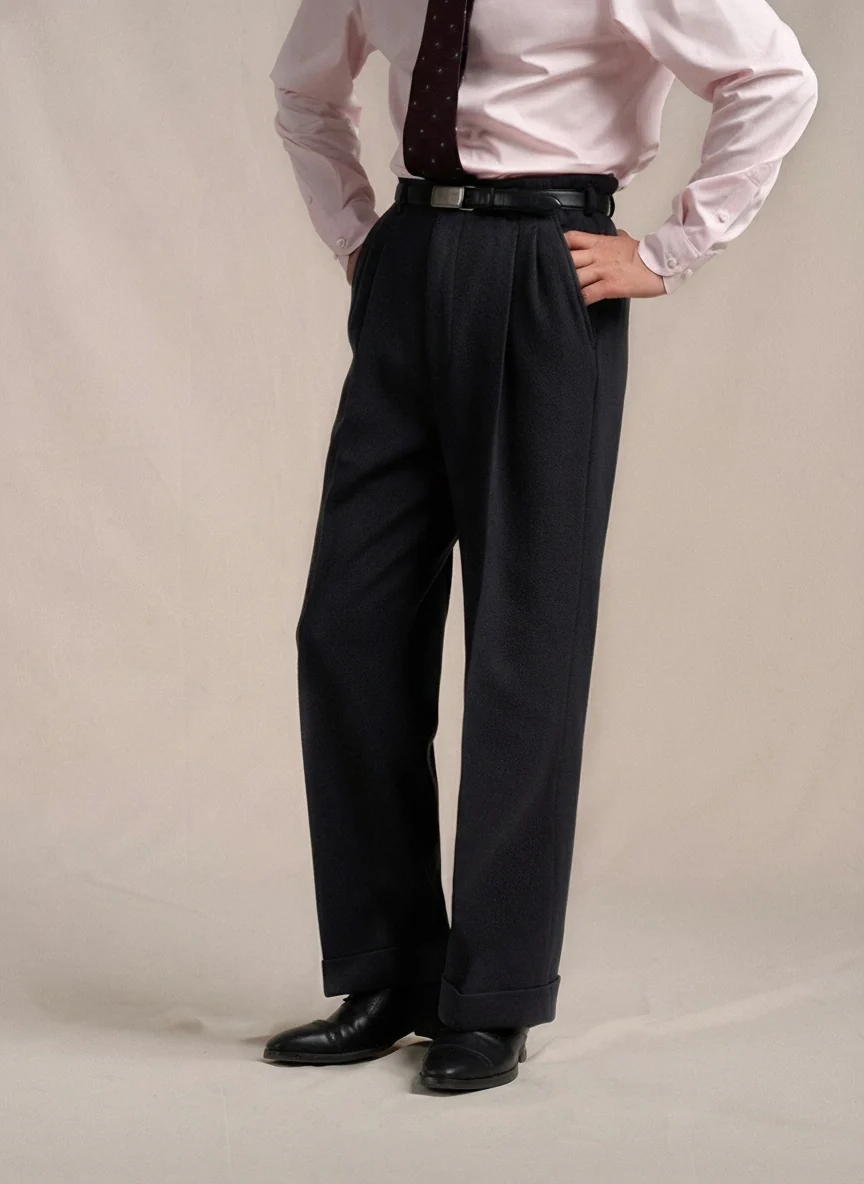 Hollywood High-Waist Double-Pleat Wool Trousers - Image 5