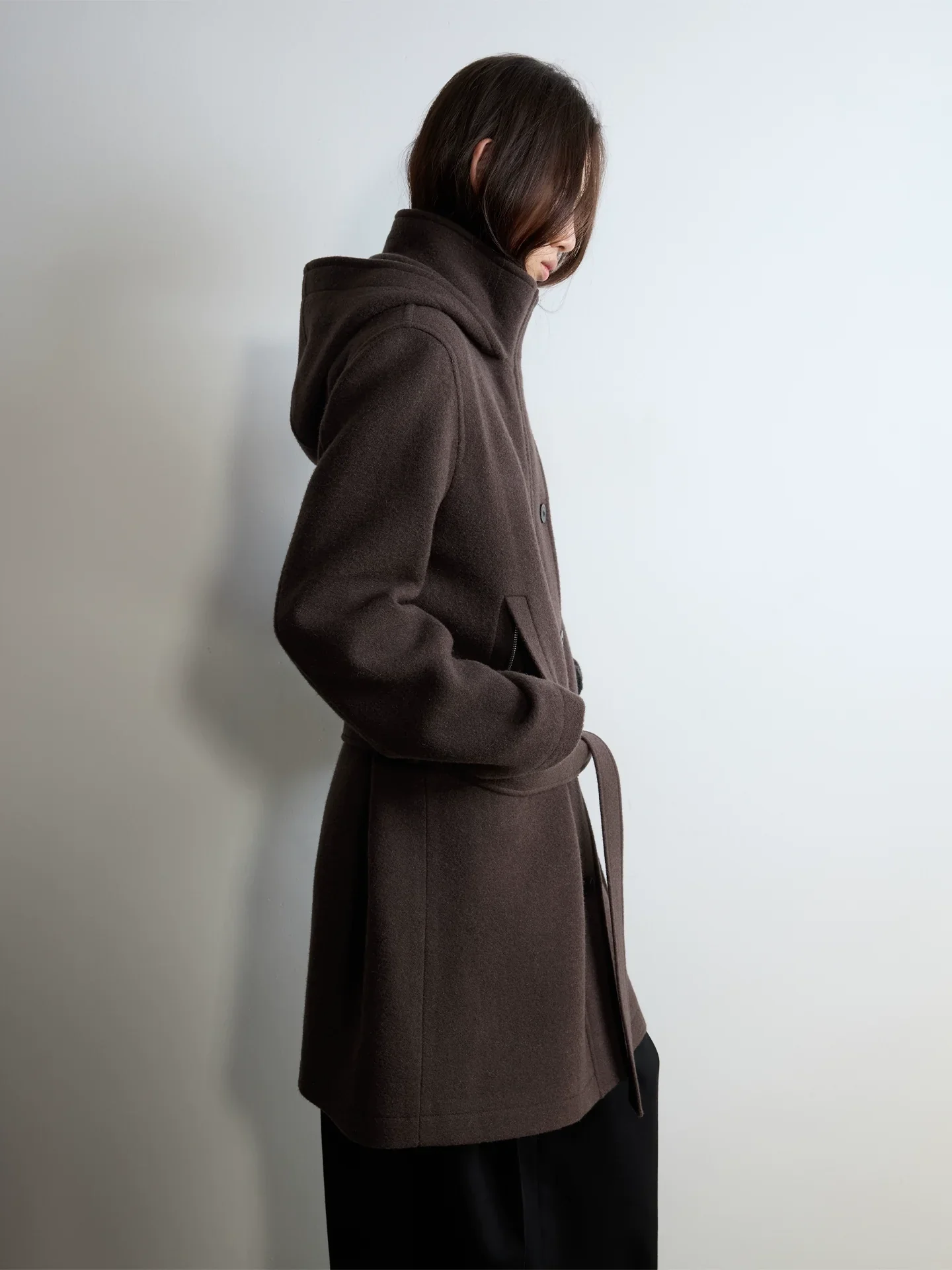 Hooded British Wool Belted Coat - Image 2