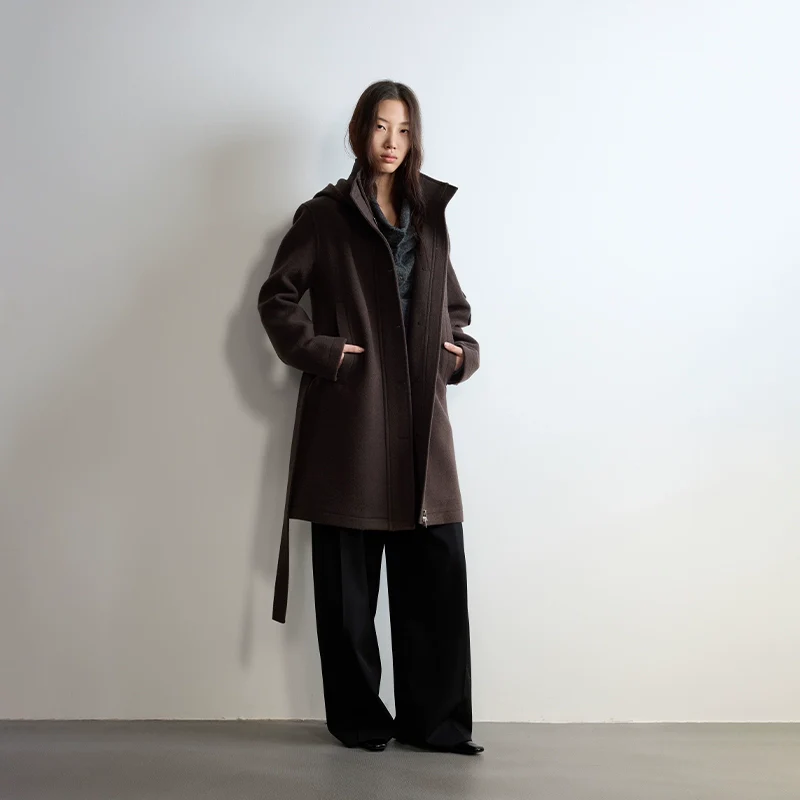 Hooded British Wool Belted Coat - Image 5