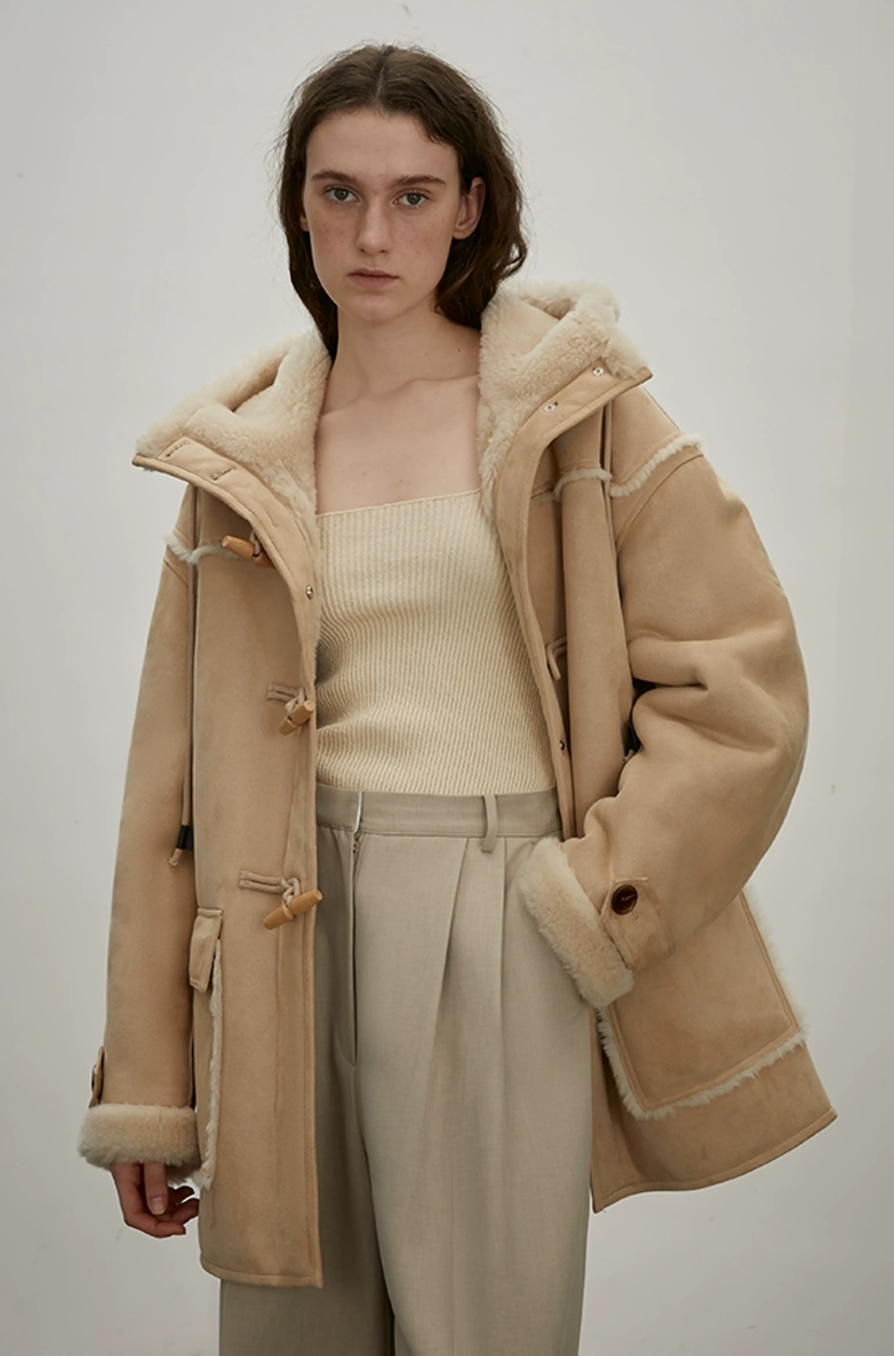 Hooded Faux Shearling Duffle Jacket