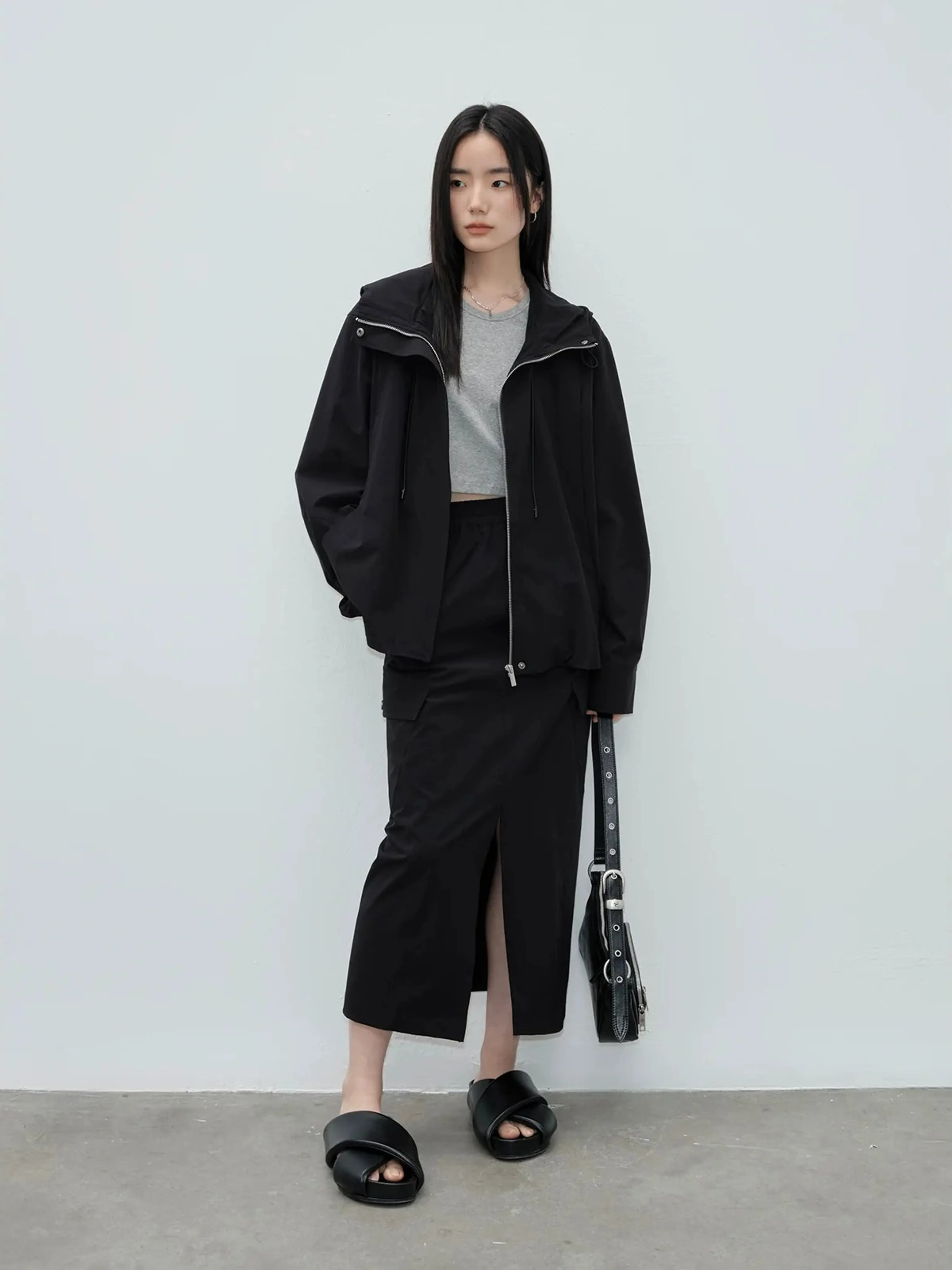 Hooded Jacket and Slit Skirt Set - Image 5