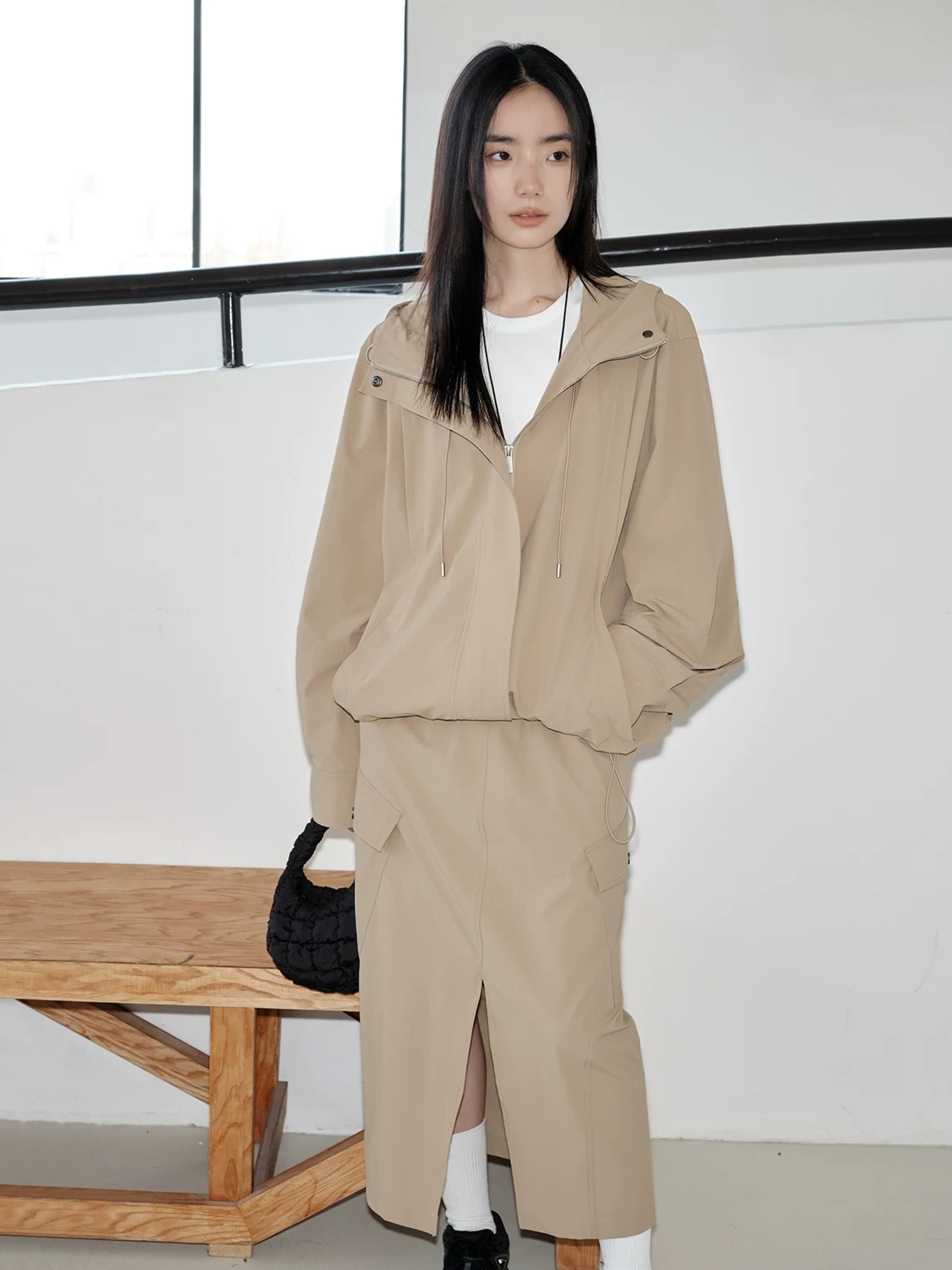 Hooded Jacket and Slit Skirt Set - Image 6