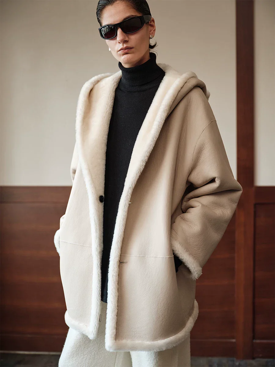 Hooded Merino Shearling Jacket - Image 2