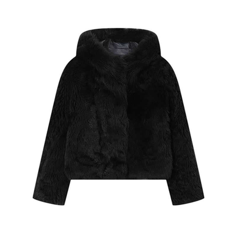 Hooded Toscana Shearling Short Coat
