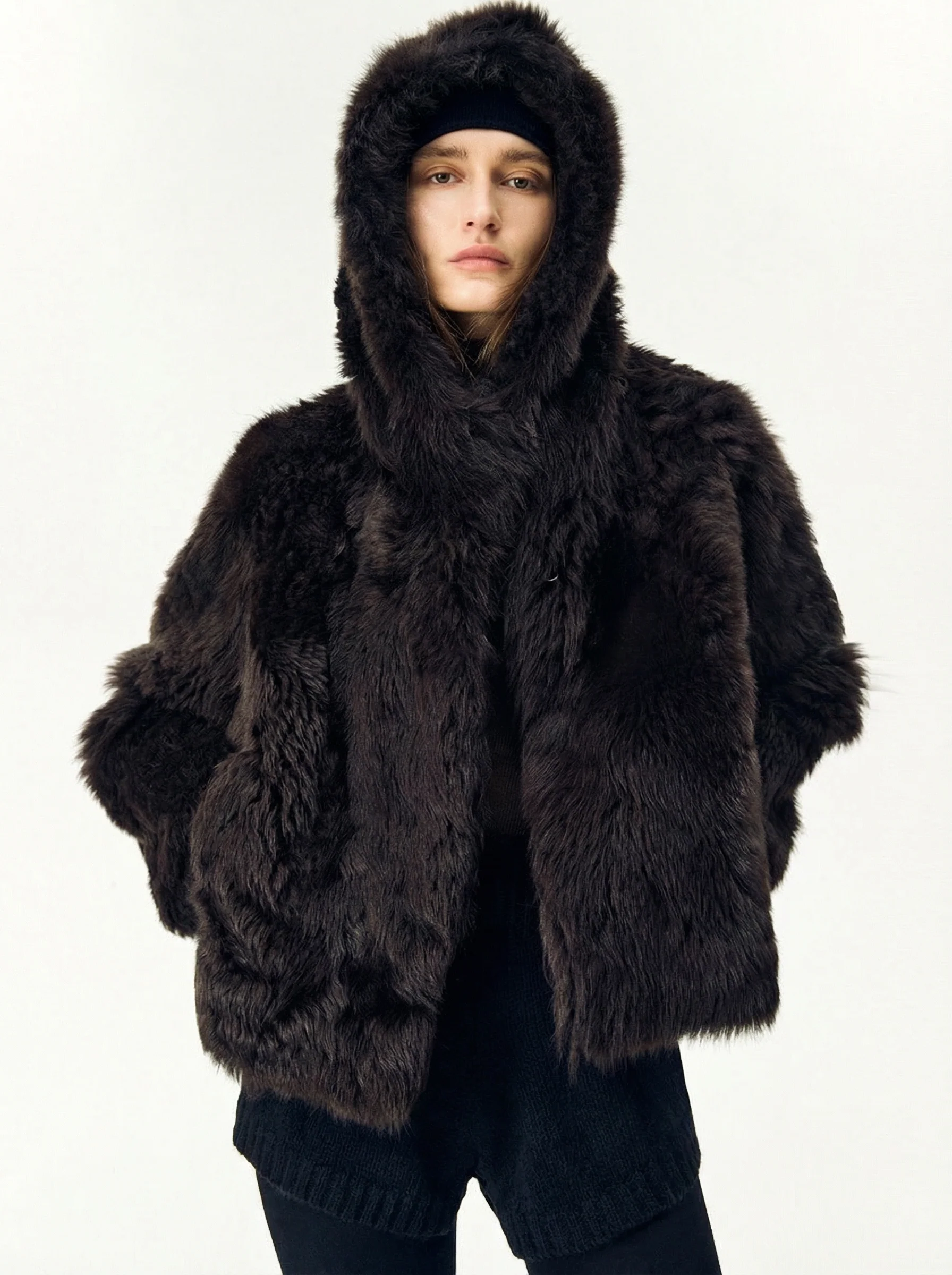 Hooded Toscana Shearling Short Coat - Image 3