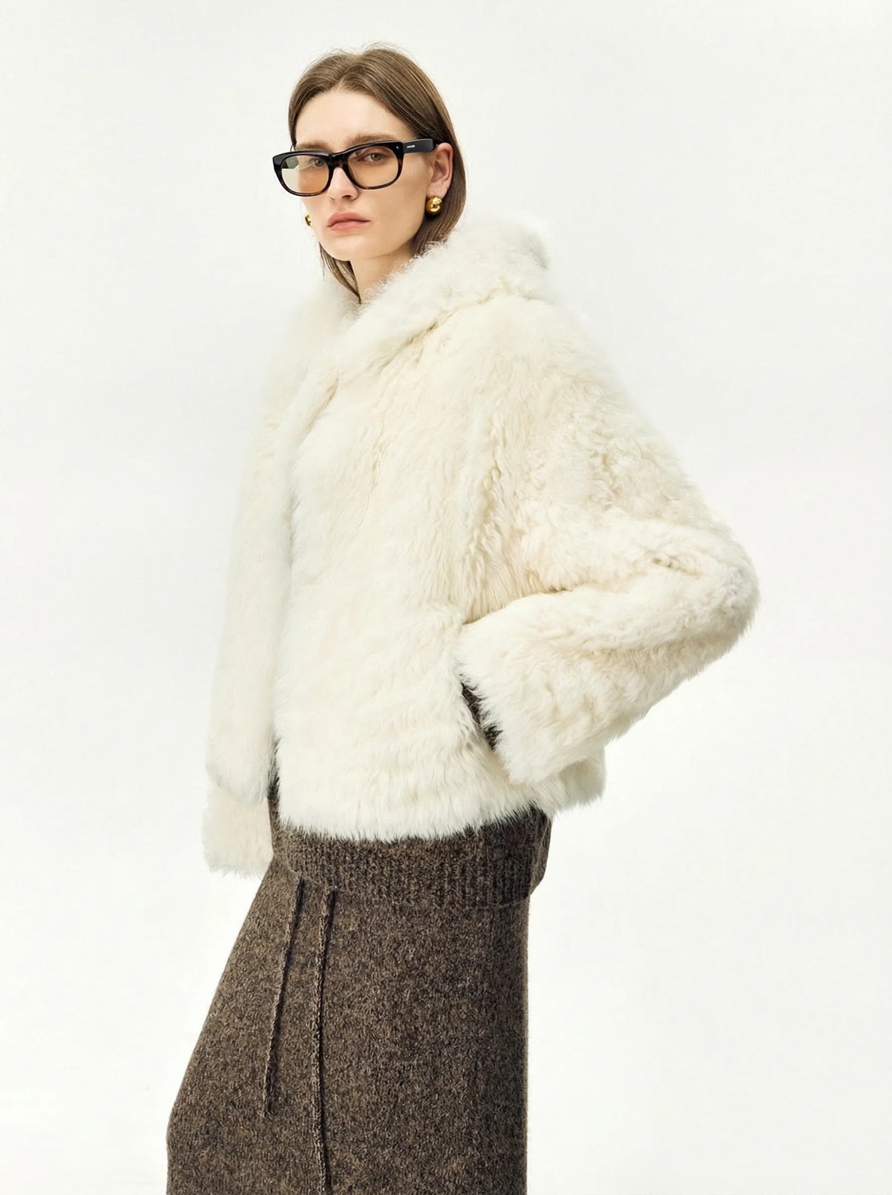 Hooded Toscana Shearling Short Coat - Image 7