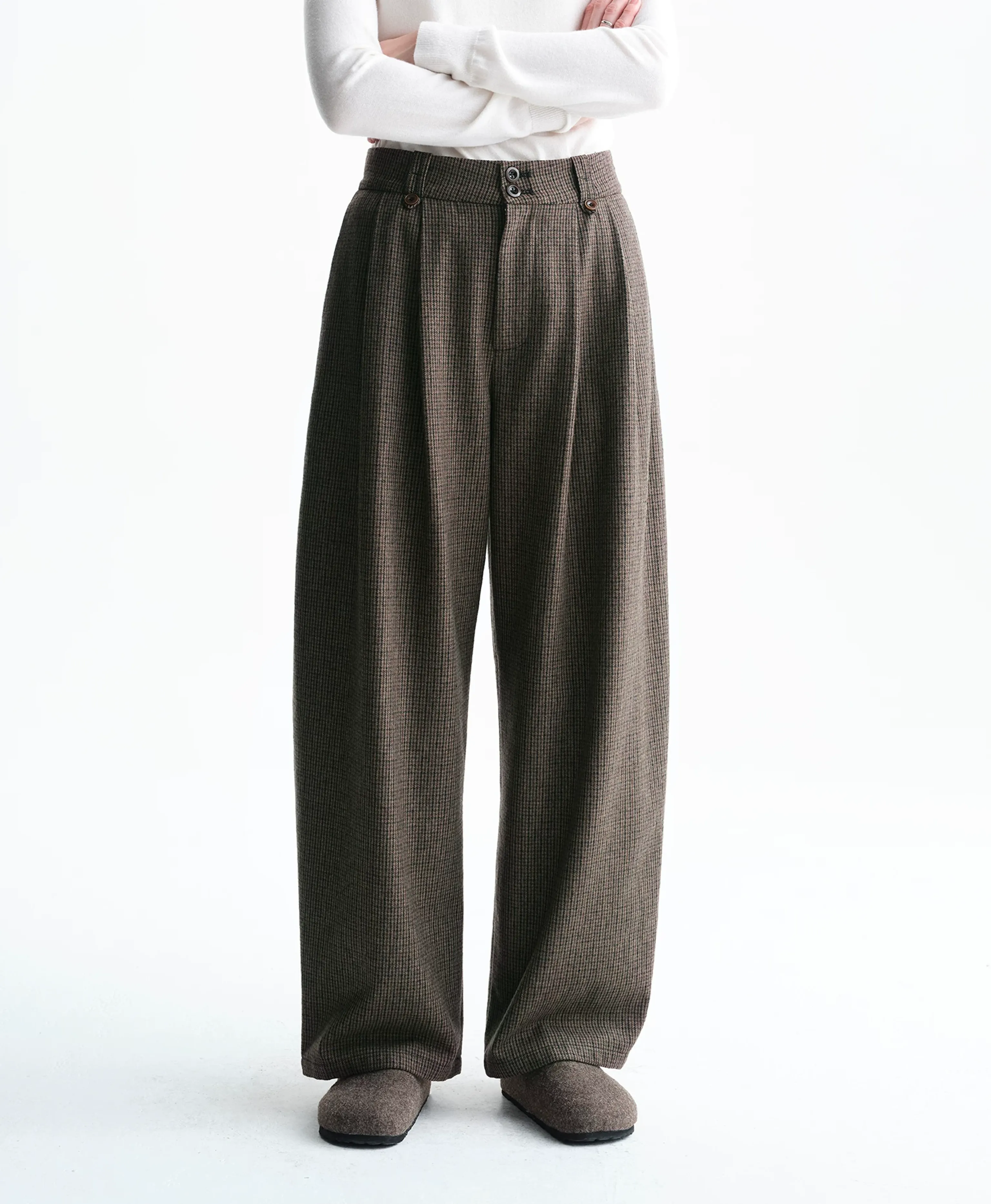Houndstooth Wool-Blend Wide-Leg Trousers - Image 5
