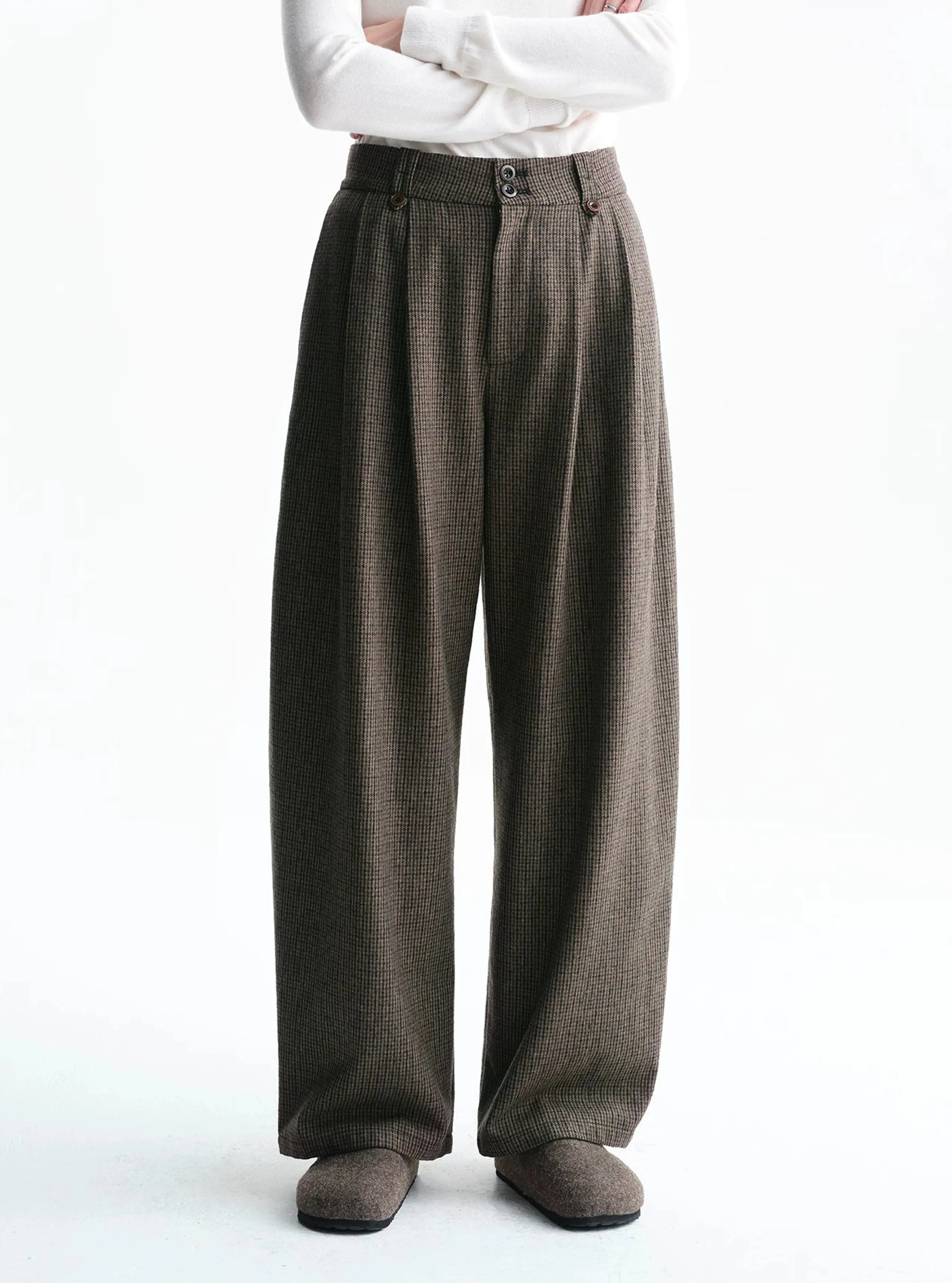 Houndstooth Wool-Blend Wide-Leg Trousers - Image 6