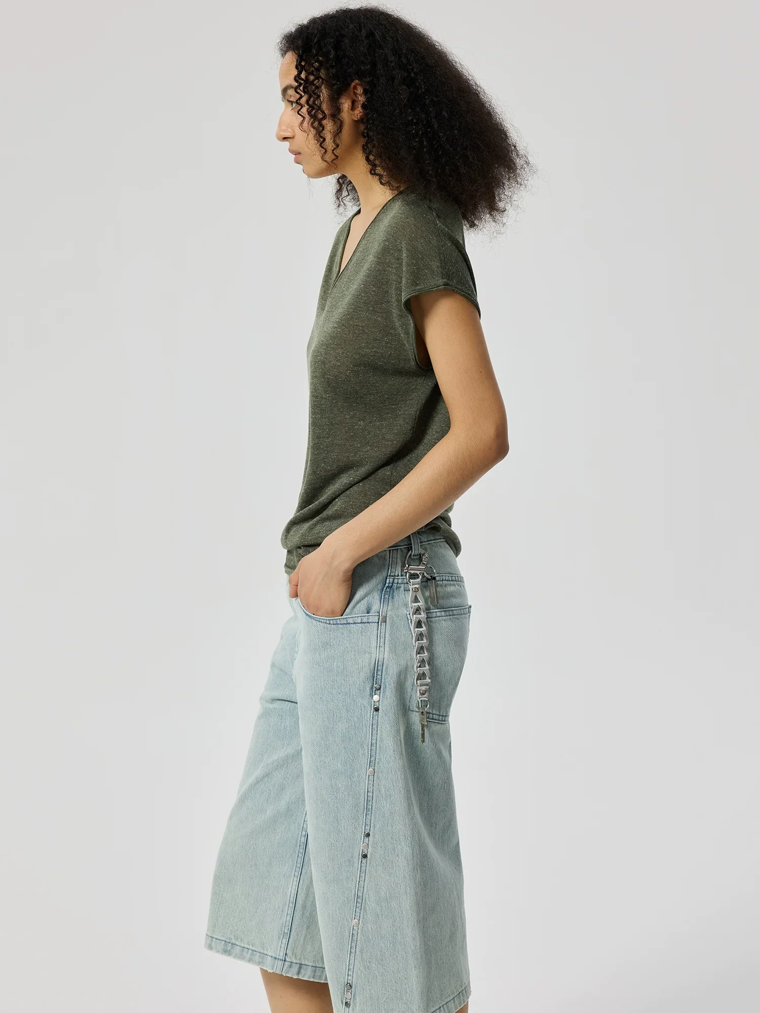 Ice Blue Rivet Bermuda Shorts - Image 4