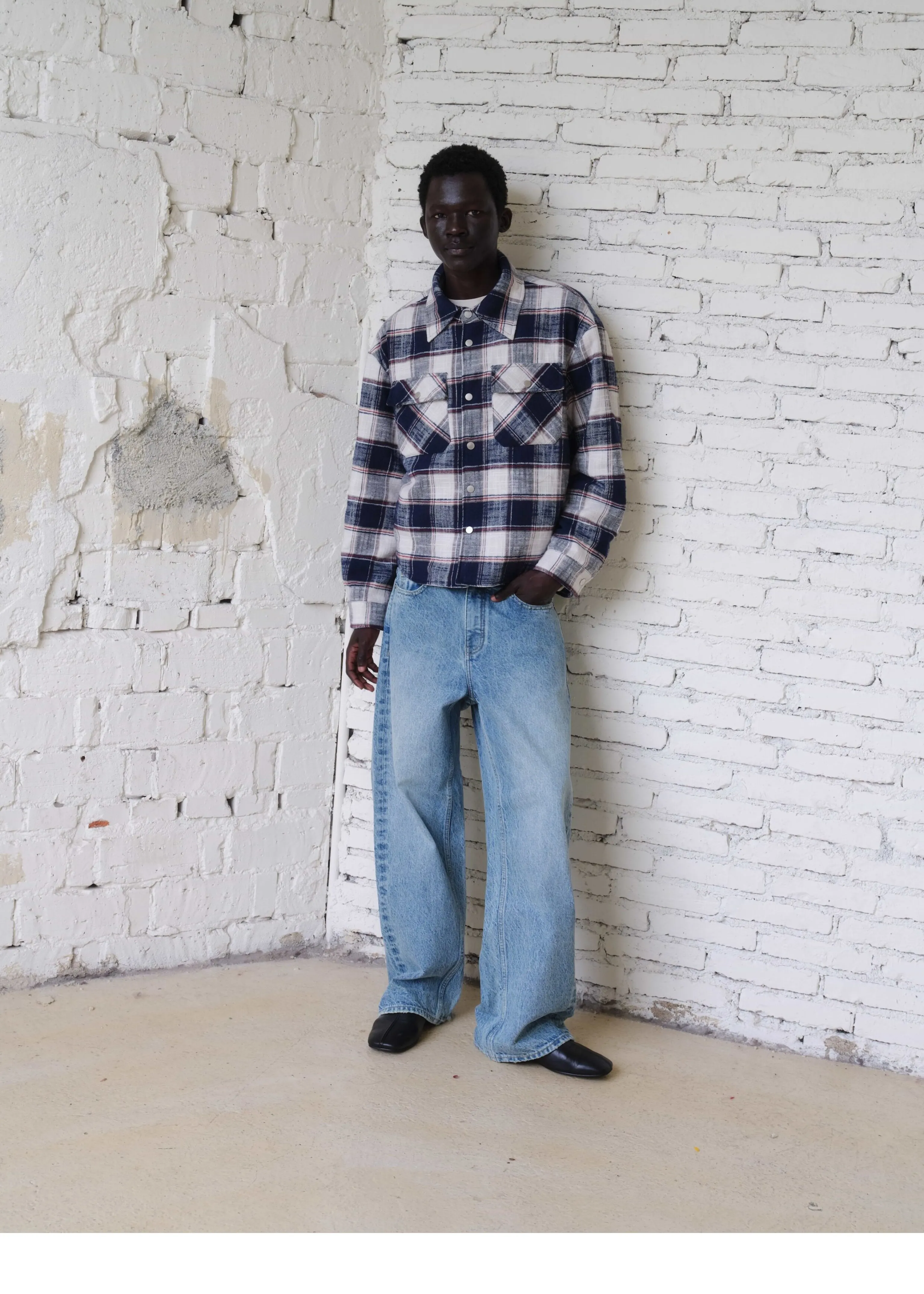 Ice Blue Snow-Wash Wide-Leg Jeans