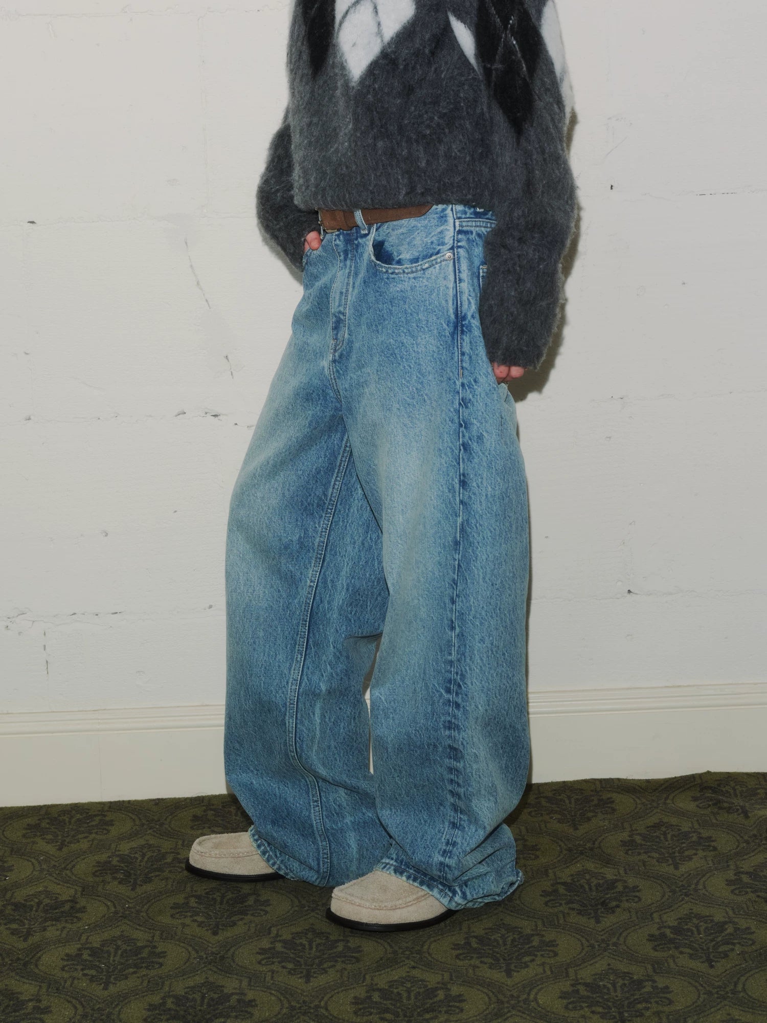 Ice Blue Snow-Wash Wide-Leg Jeans - Image 2
