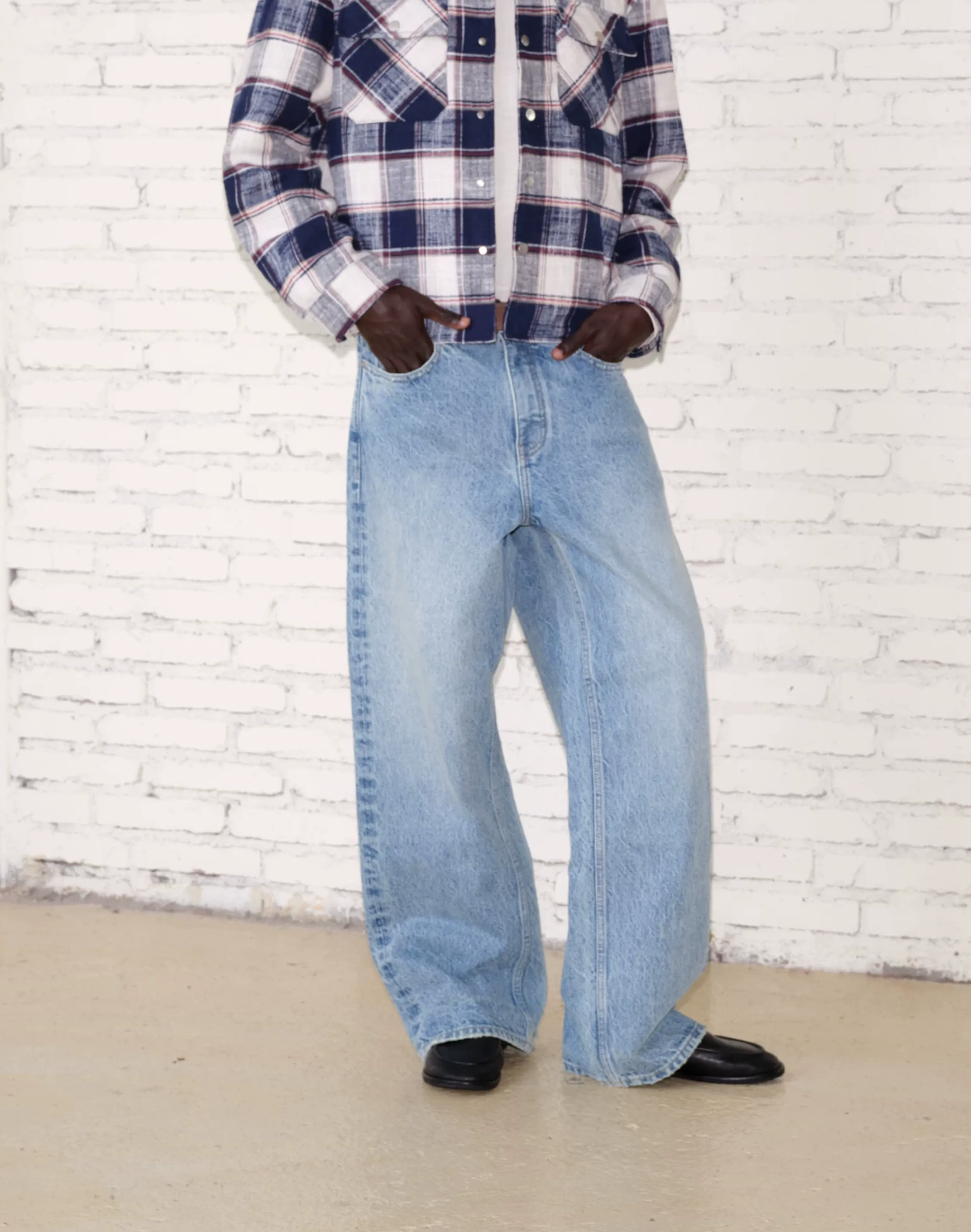Ice Blue Snow-Wash Wide-Leg Jeans - Image 6