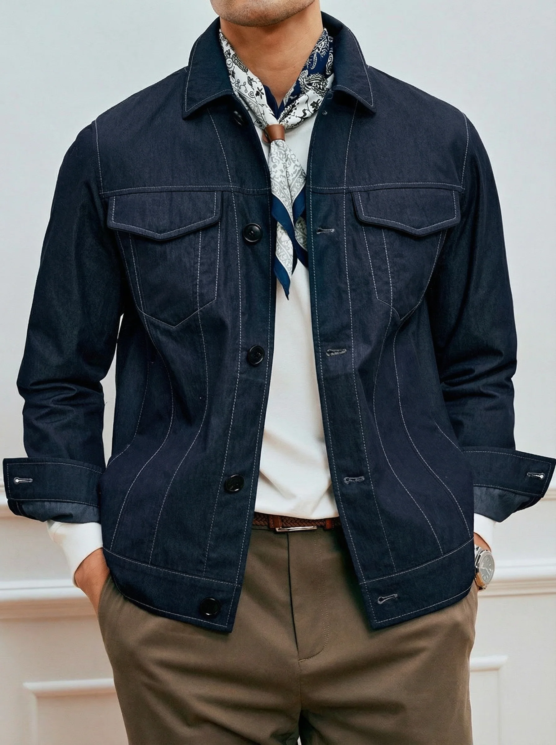 Indigo Contrast-Stitch Denim Jacket - Image 6