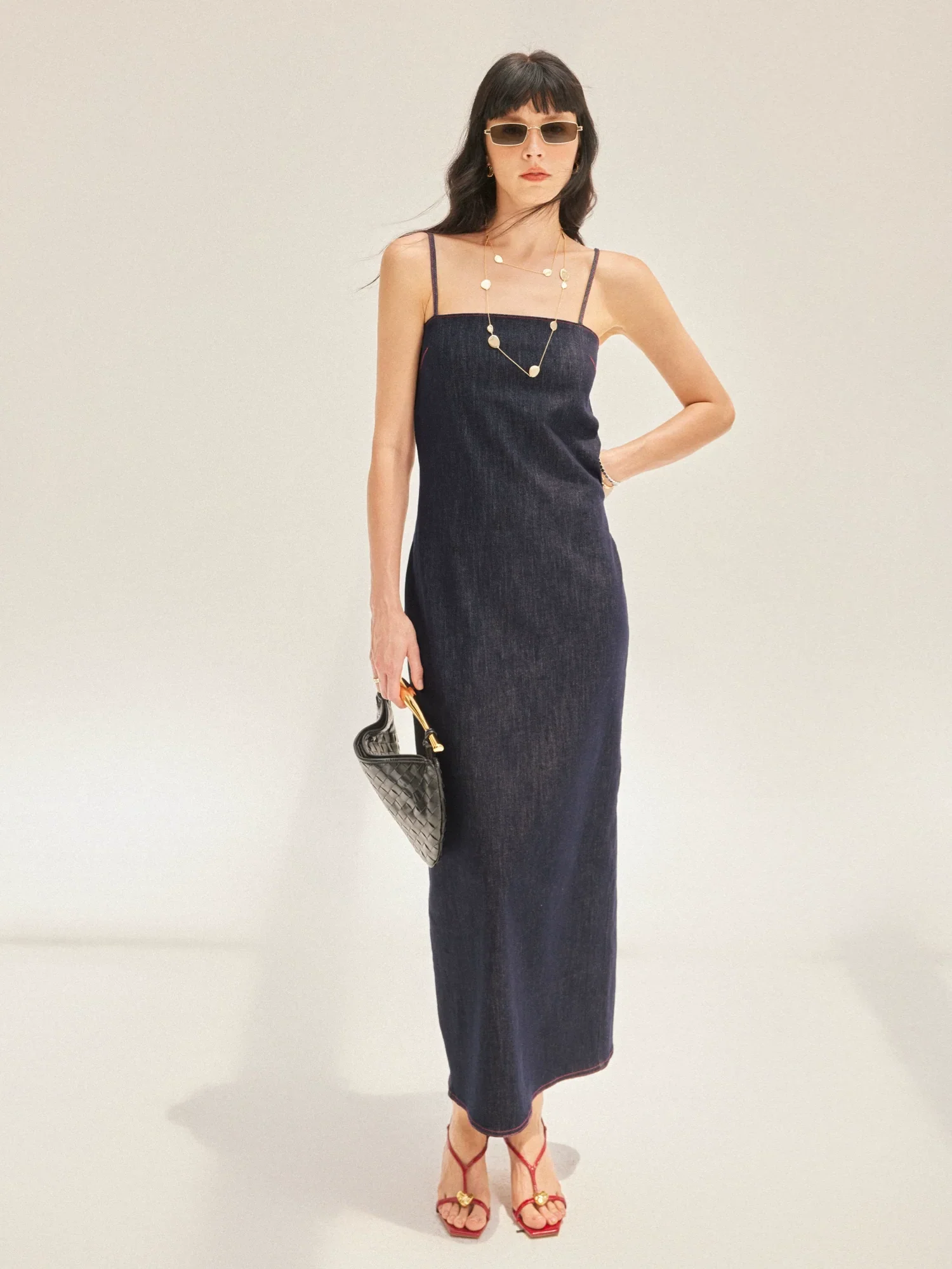 Indigo Denim Column Slip Dress - Image 2