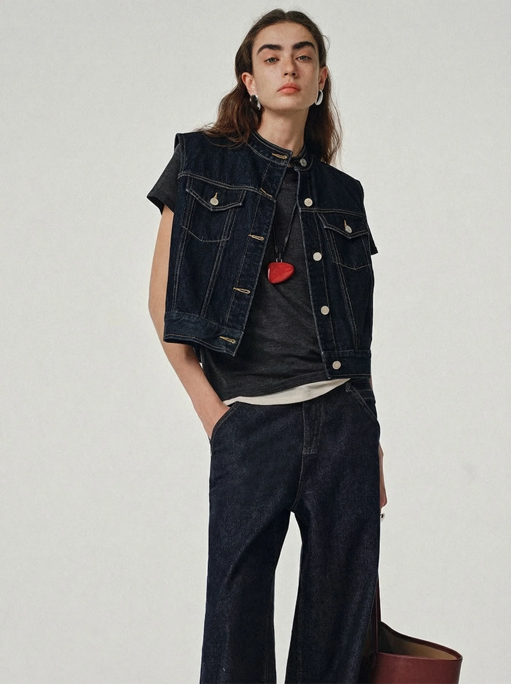 Indigo Denim Stand-Collar Vest - Image 5