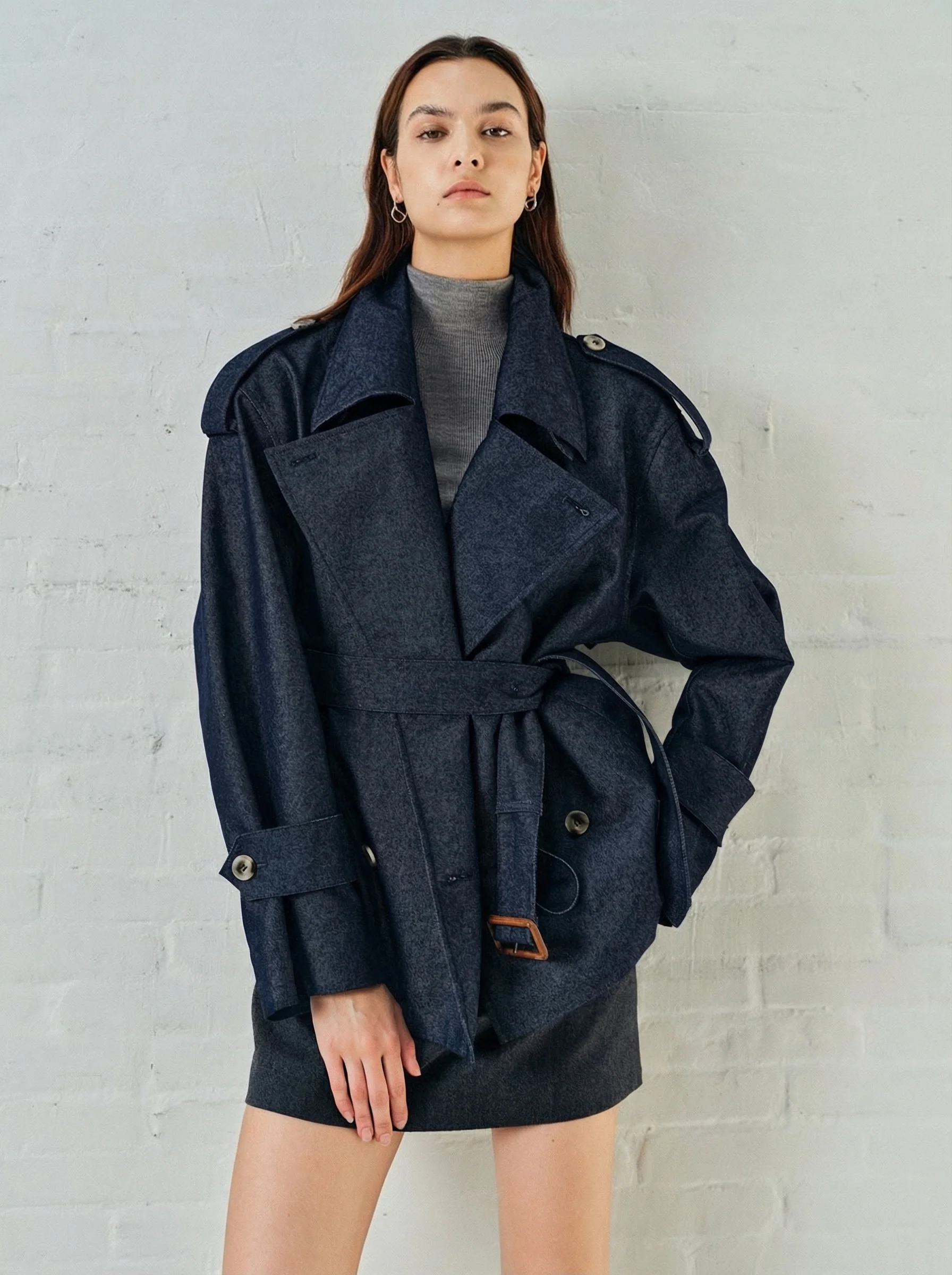 Indigo Faux Denim Trench Jacket - Image 3