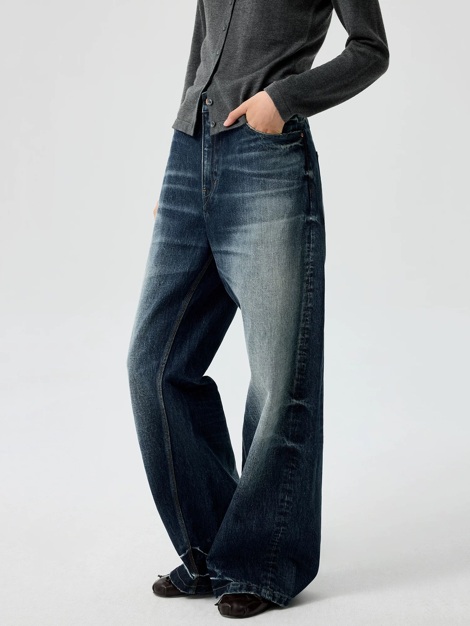 Indigo Whiskered Wide-Leg Jeans