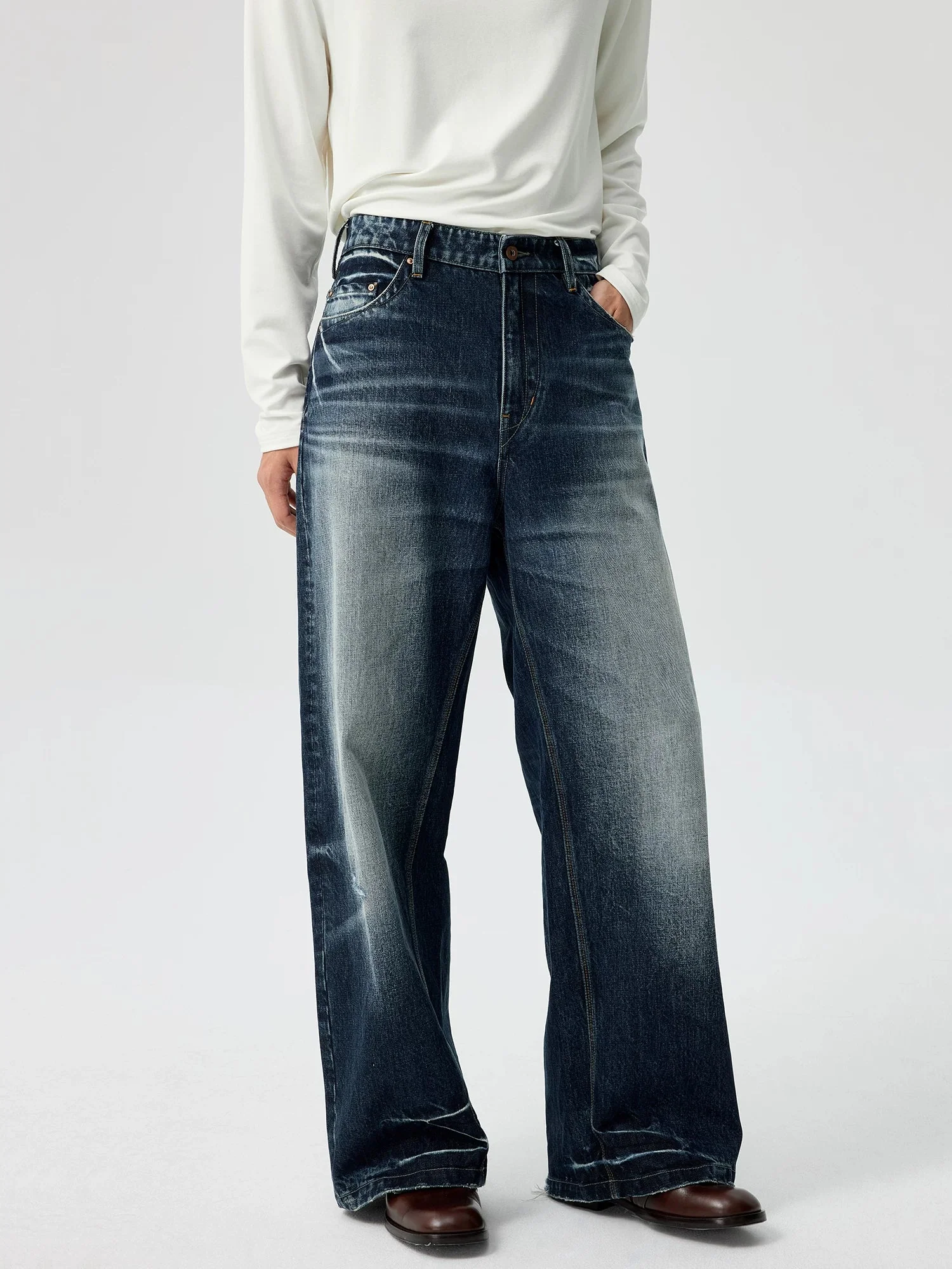 Indigo Whiskered Wide-Leg Jeans - Image 4