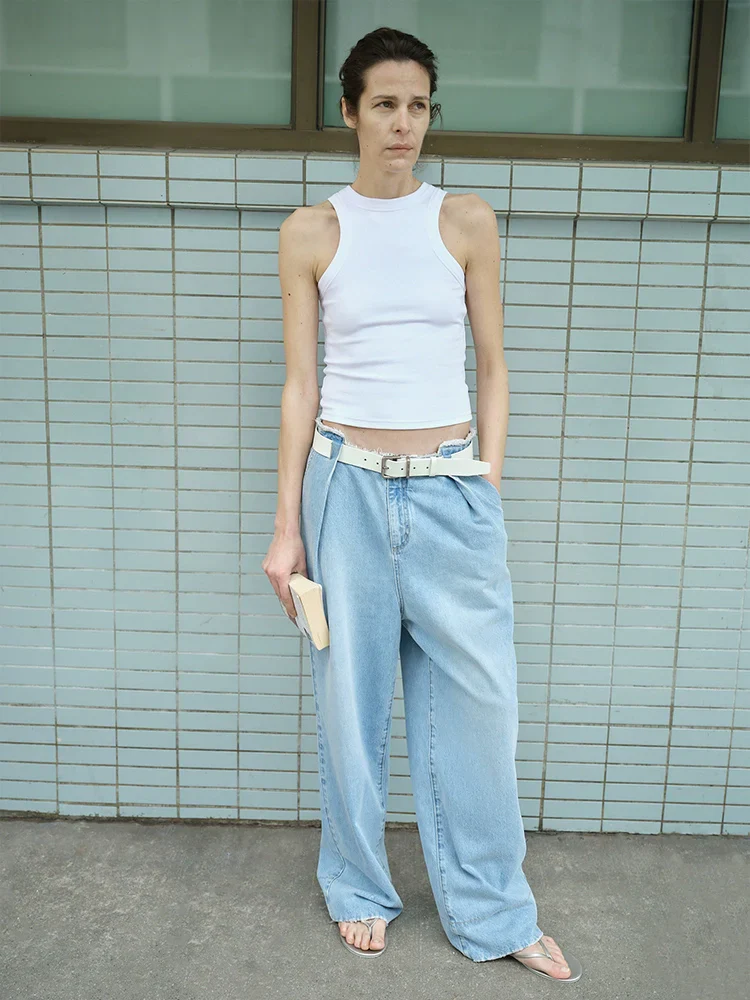 Irregular Waist Wide-Leg Jeans