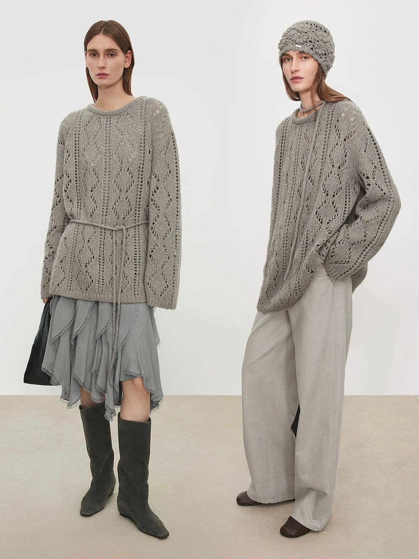 Italian Baby Camel Hair Open-Knit Belted Sweater - Image 4