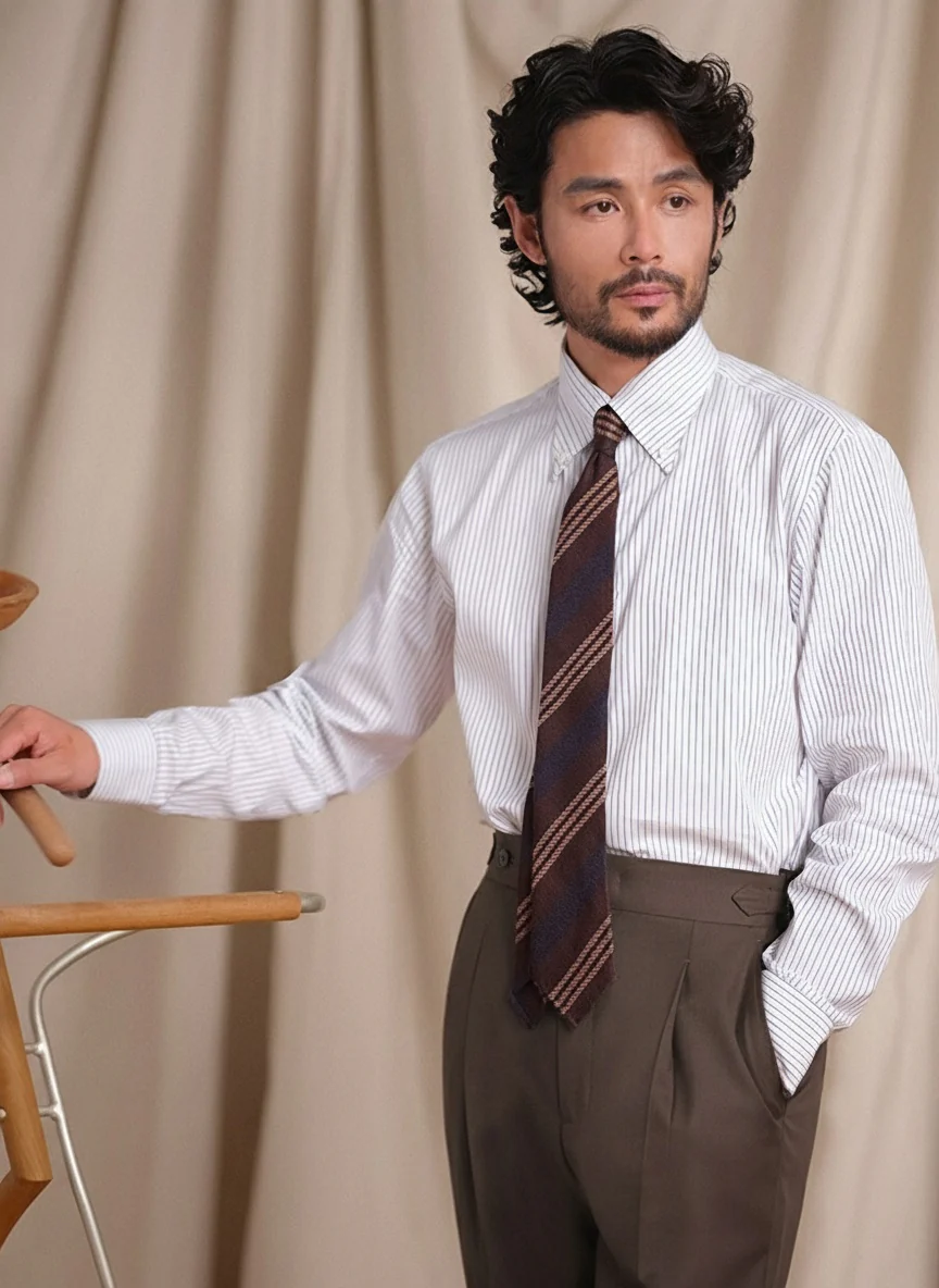 Italian Blue & White Pinstriped Shirt - Image 2