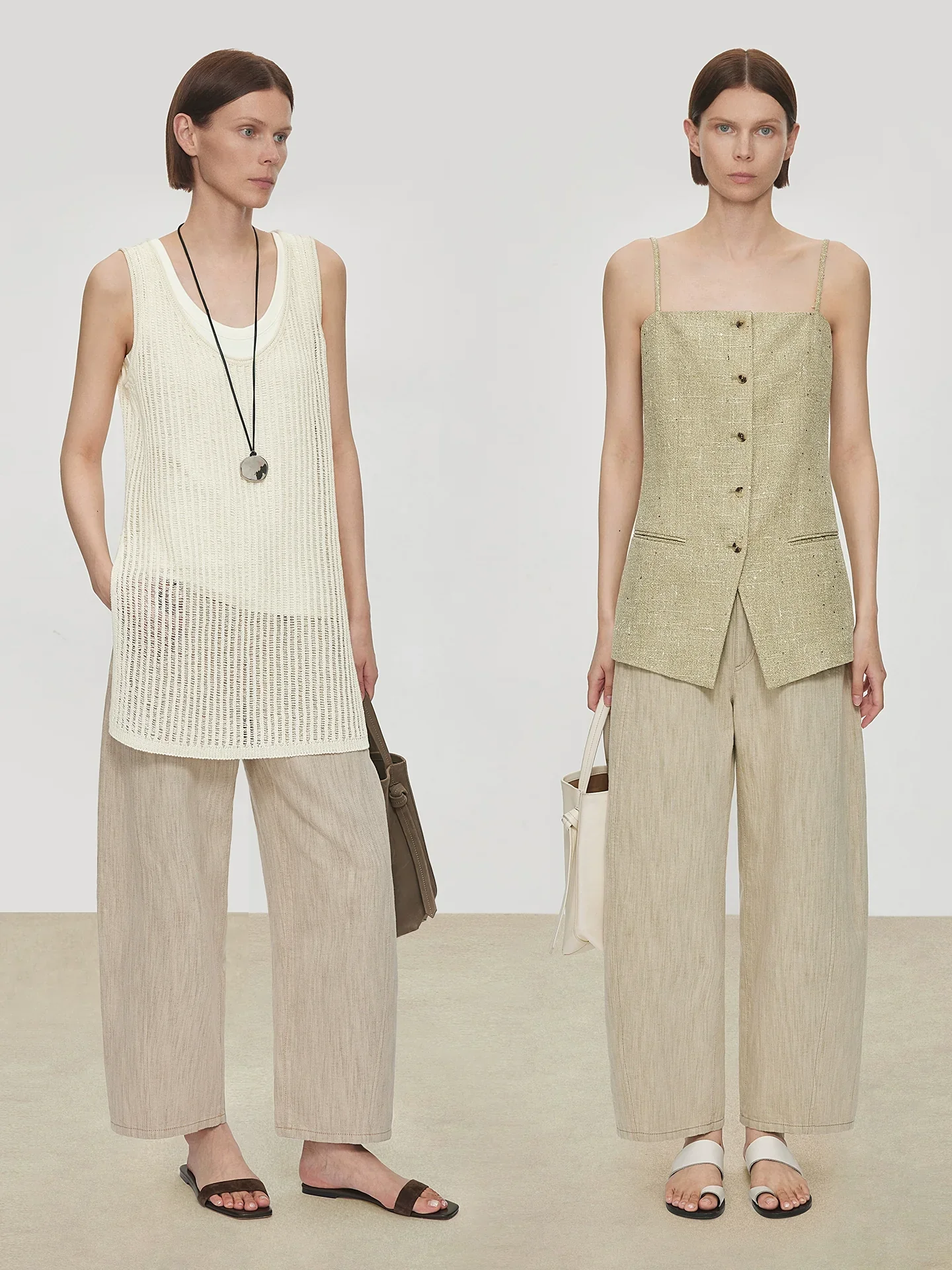 Italian Cotton-Linen Twill Curved Crop Pants - Image 3