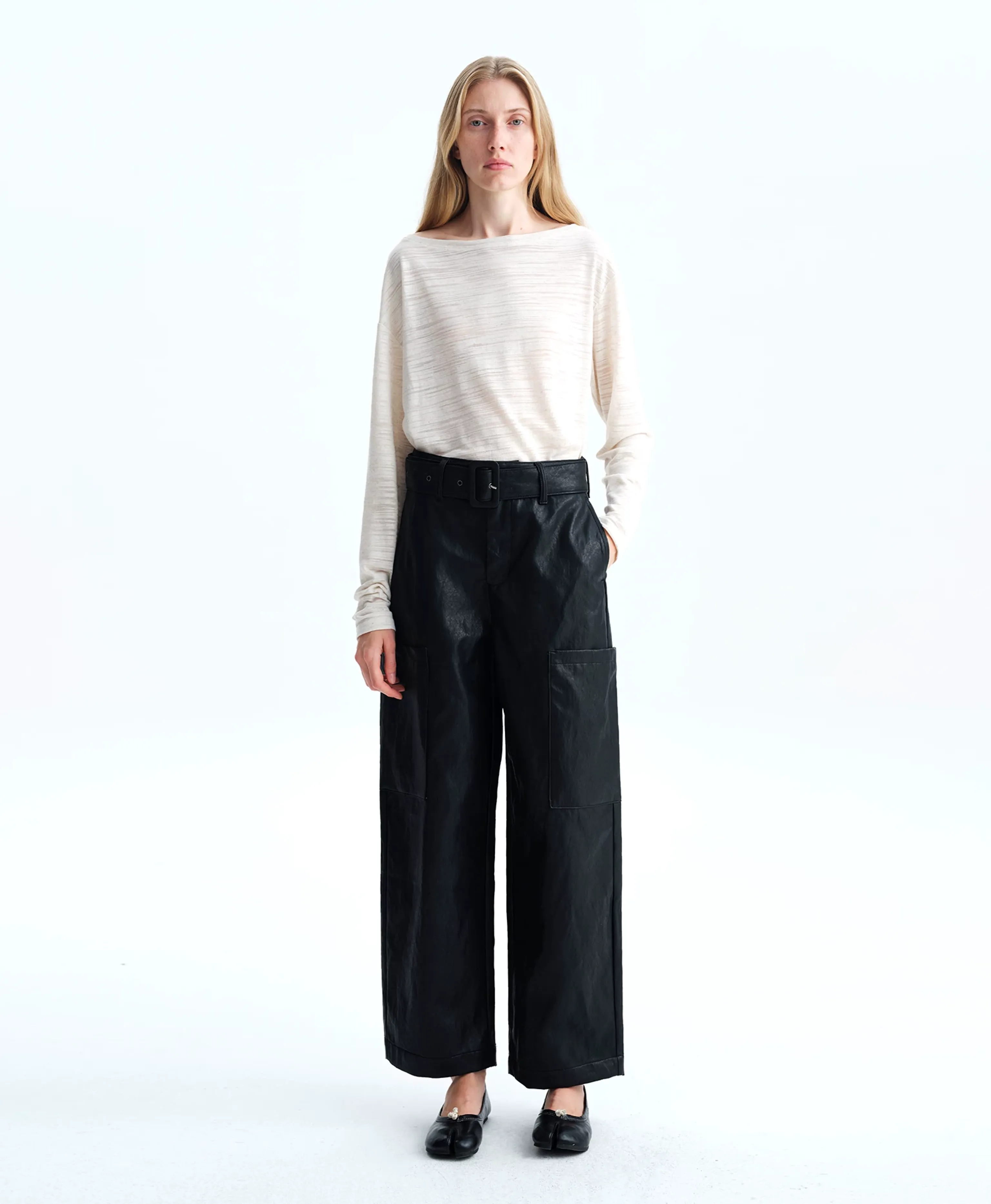 Italian Eco-Faux Leather Belted Cargo Pants - Image 7