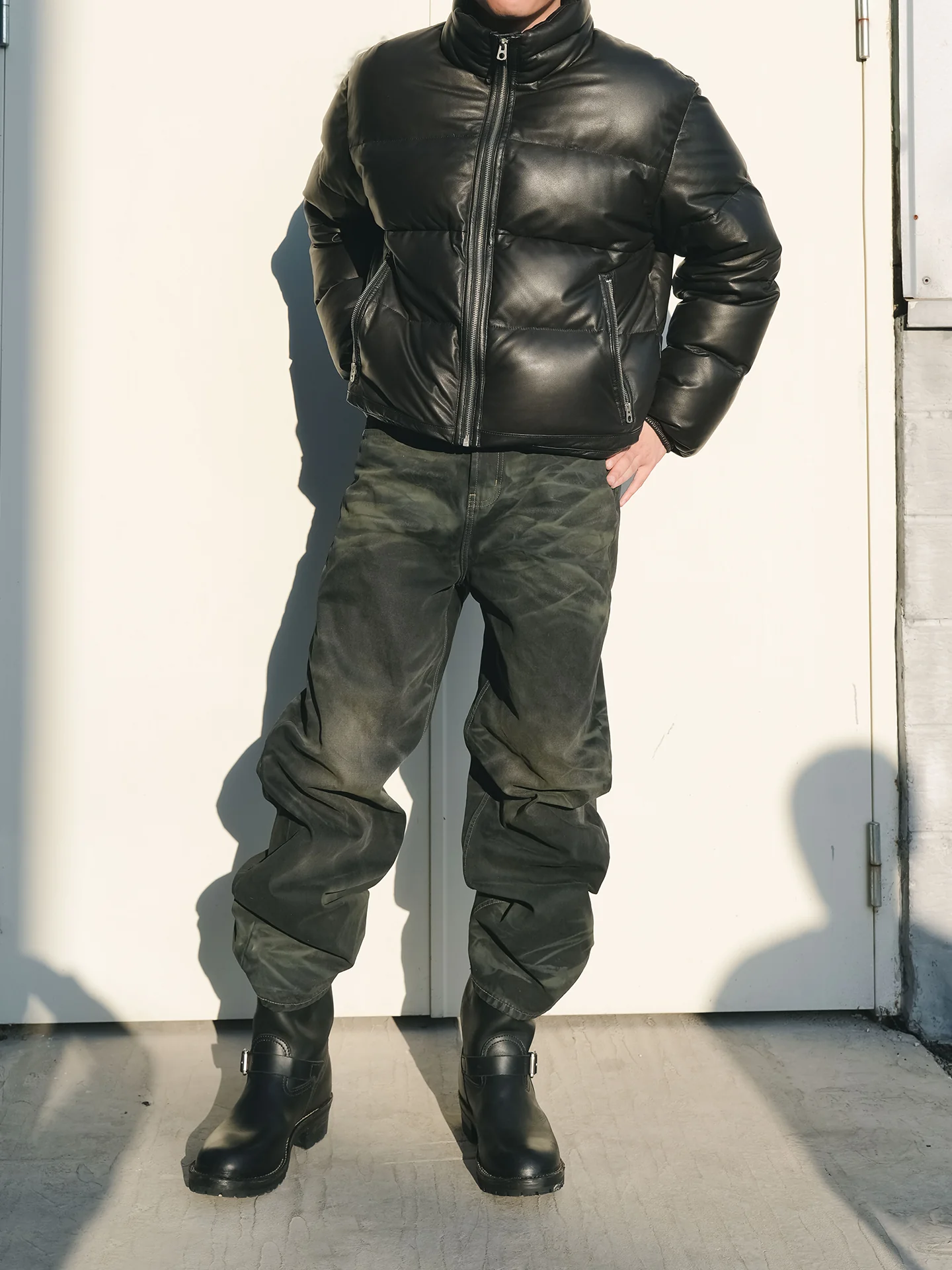 Italian Lambskin Stand-Collar Down Puffer