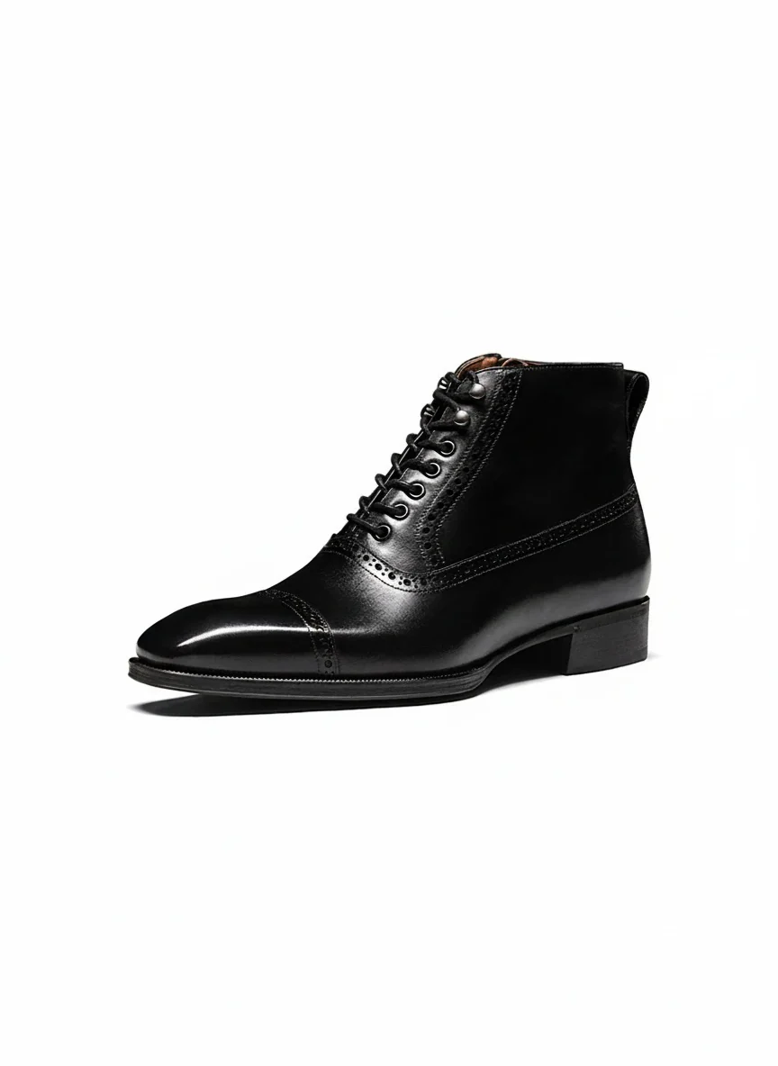 Italian Leather Brogue Cap-Toe Boot - Image 4