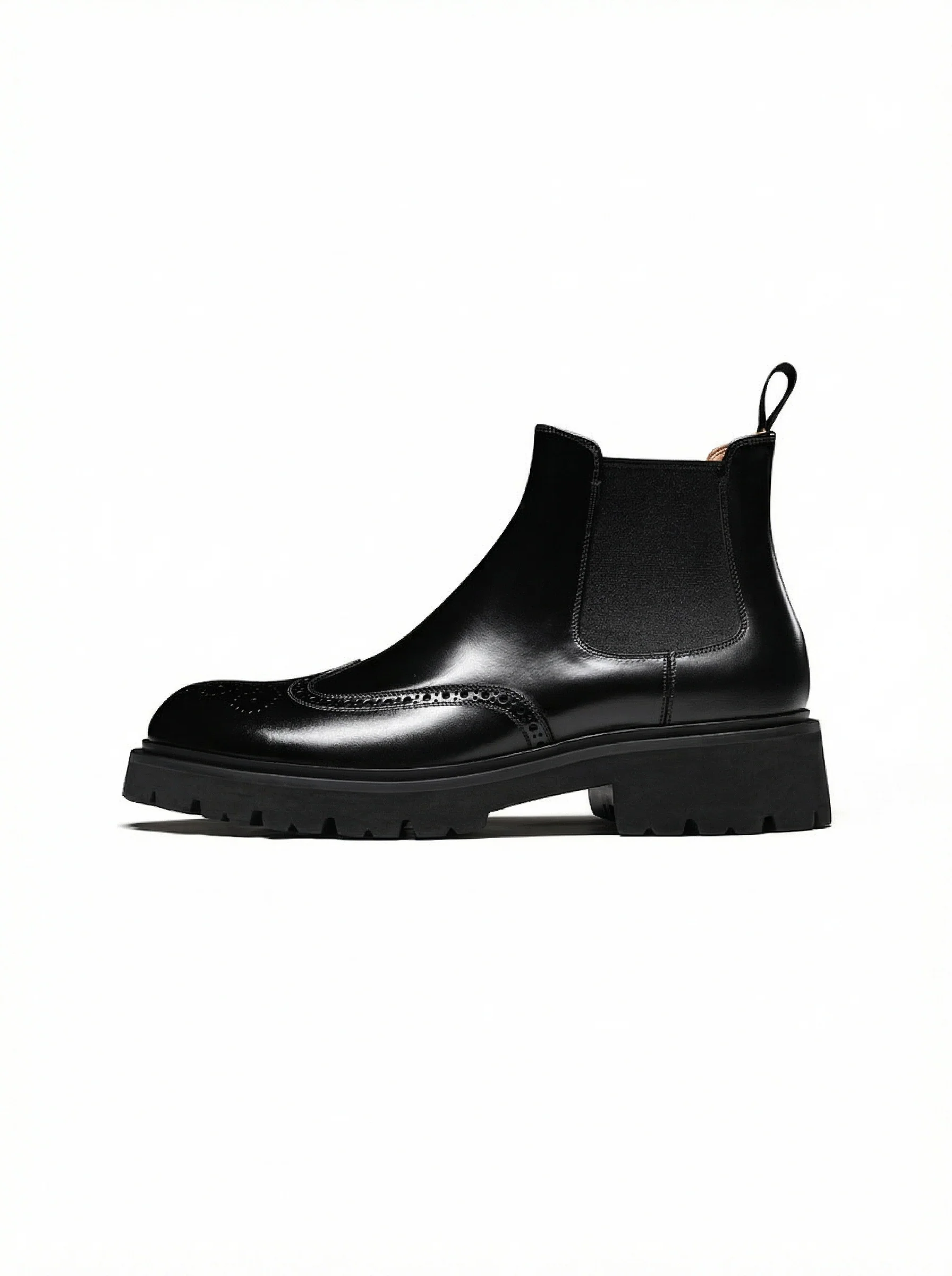 Italian Leather Brogue Lug Chelsea Boot - Image 2