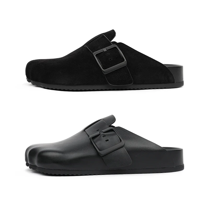 Italian Leather Closed-Toe Buckle Clogs - Image 3