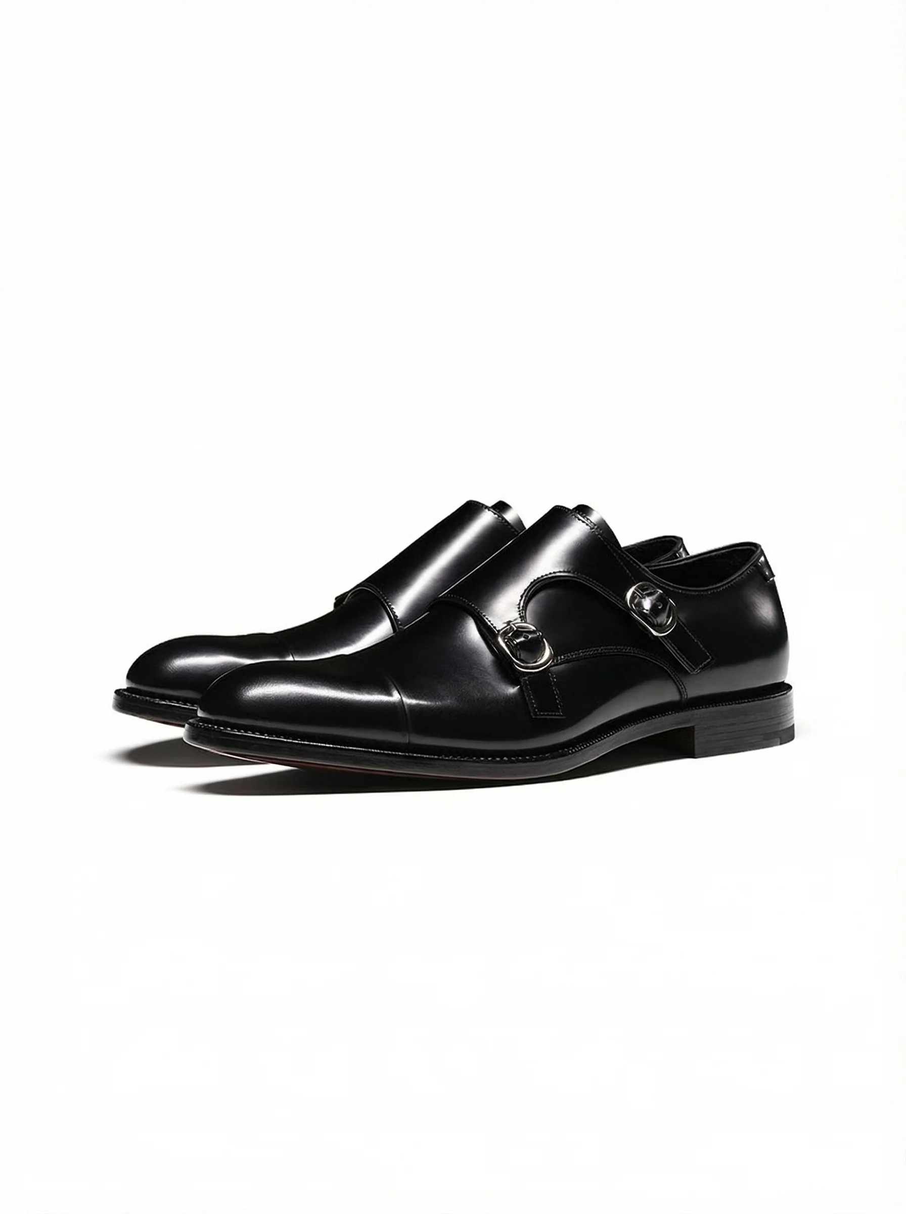 Italian Leather Goodyear-Welted Double Monk Cap-Toe Shoes - Image 4