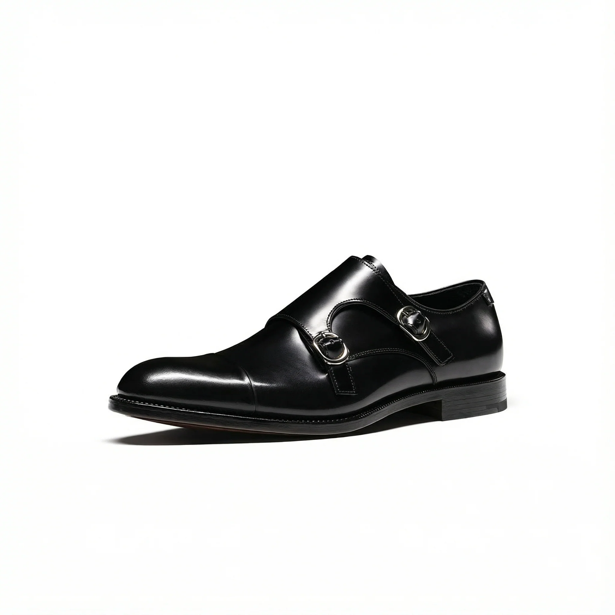 Italian Leather Goodyear-Welted Double Monk Cap-Toe Shoes - Image 6