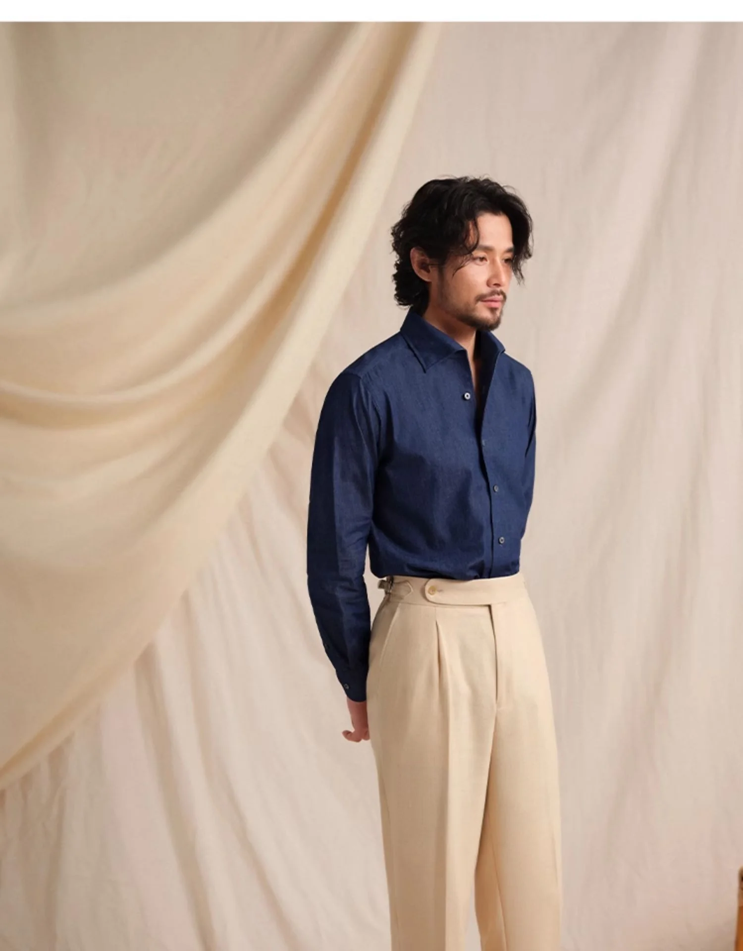 Italian One-Piece Collar Denim Shirt - Image 5