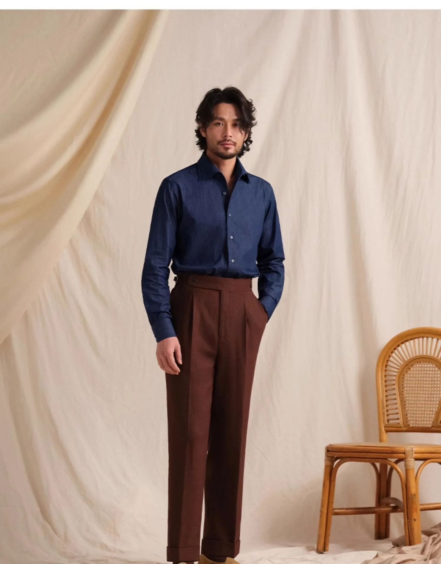Italian One-Piece Collar Denim Shirt - Image 6