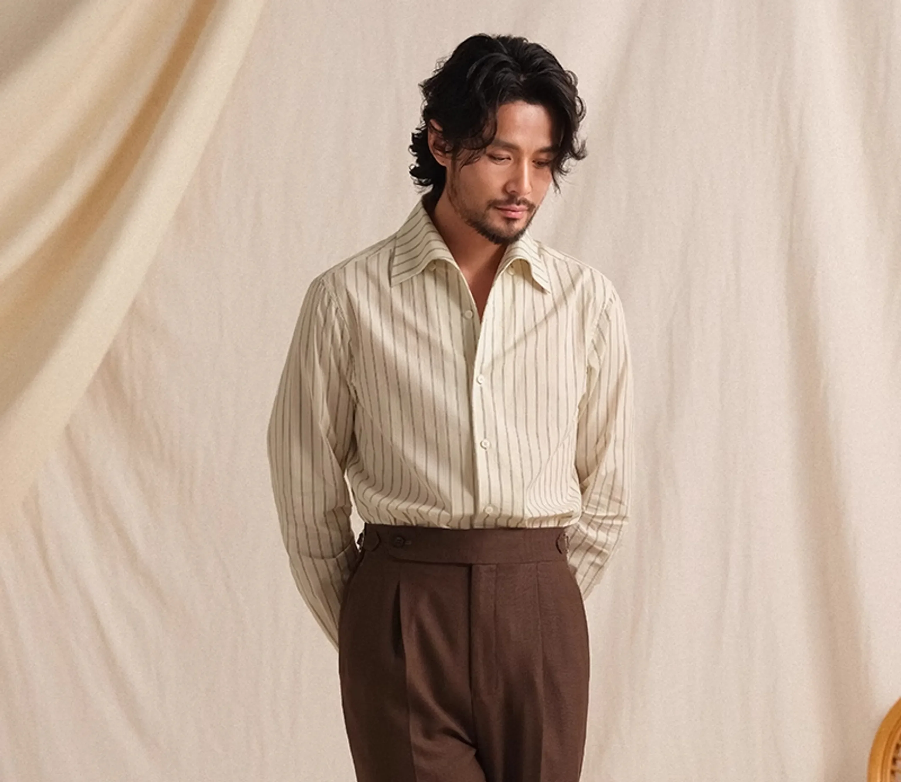 Italian One-Piece Collar Stripe Shirt - Image 2