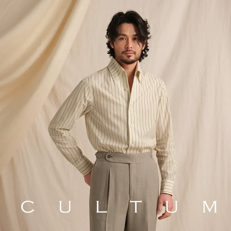 Italian One-Piece Collar Striped Shirt - Image 4