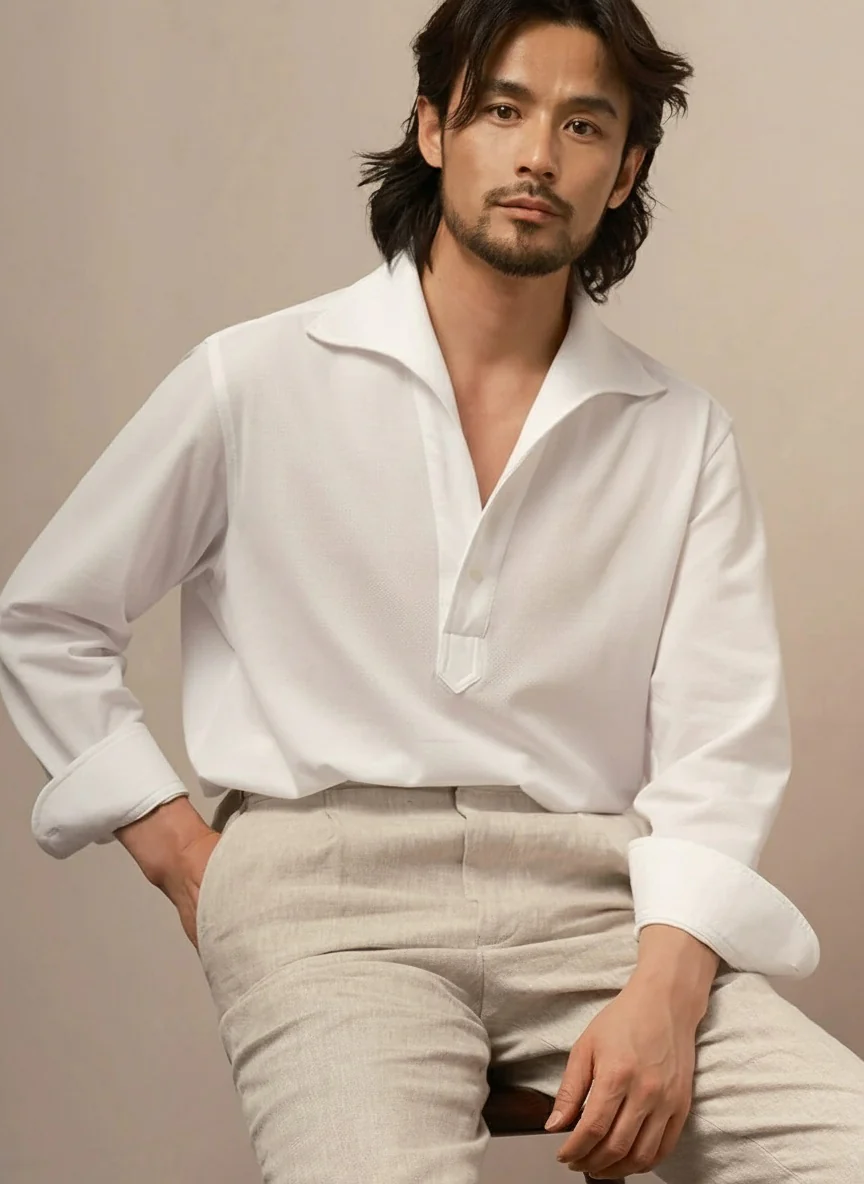 Italian Piqué Cotton Collar Shirt