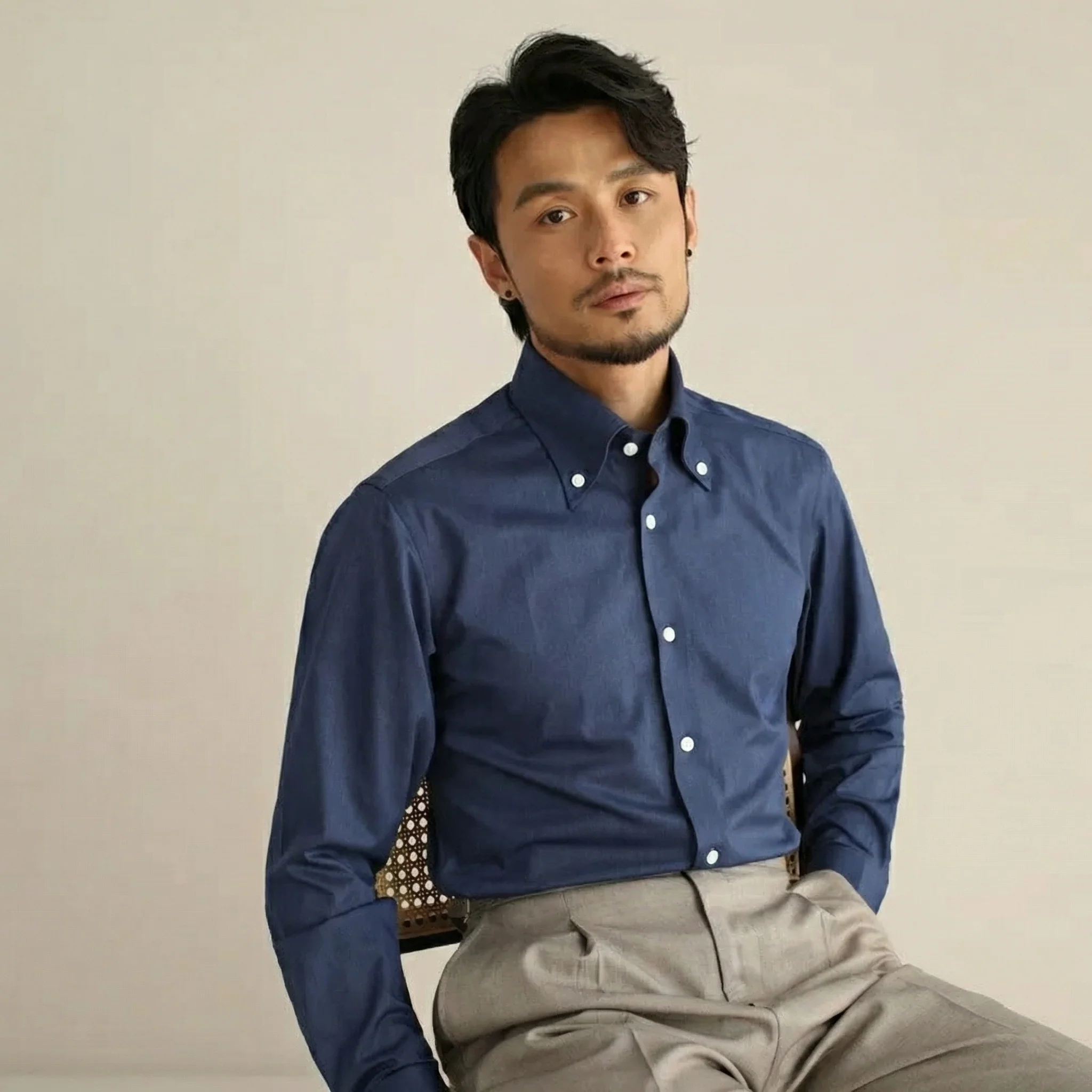 Italian Retro Large Point Collar Shirt - Image 25