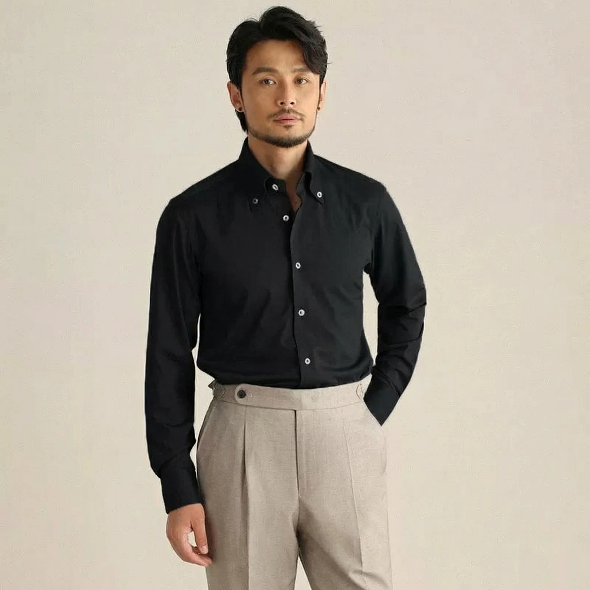 Italian Retro Large Point Collar Shirt - Image 8