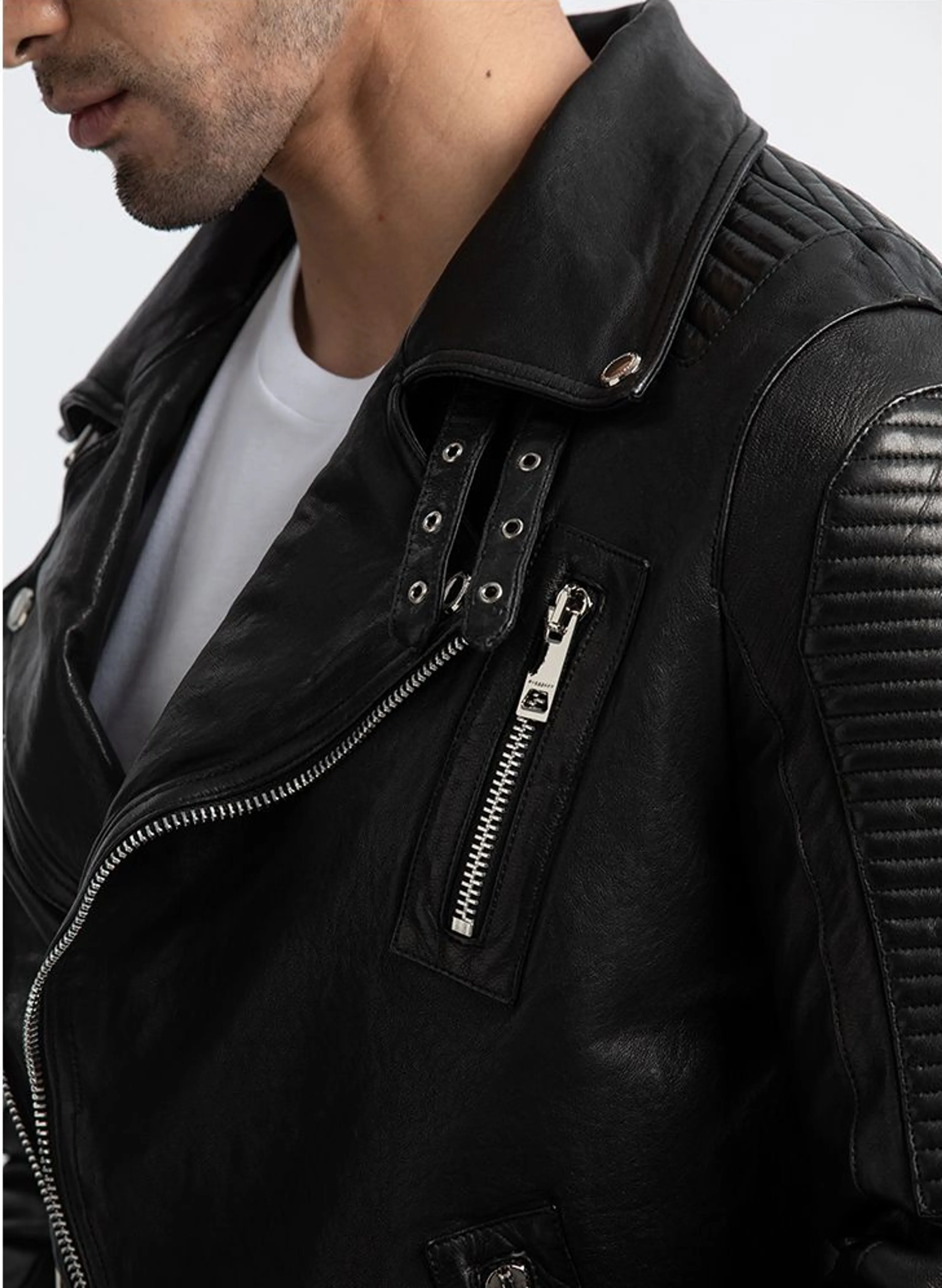Italian Sheepskin Biker Jacket - Image 4
