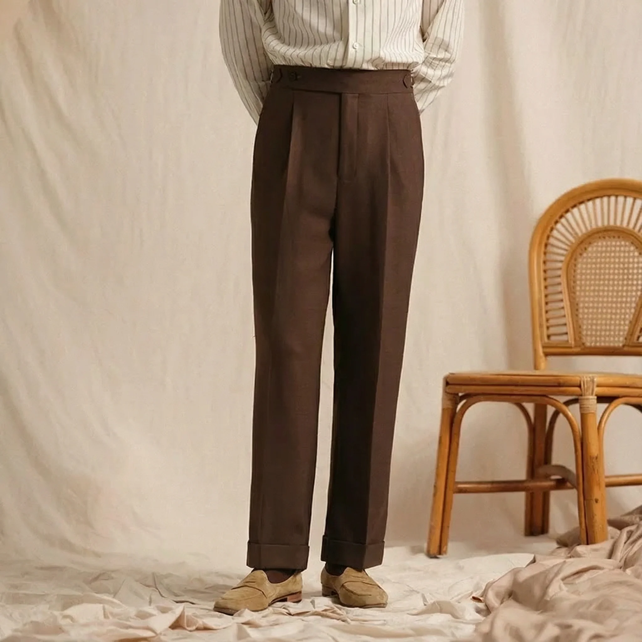 Italian Single-Pleat Herringbone Trousers - Image 3