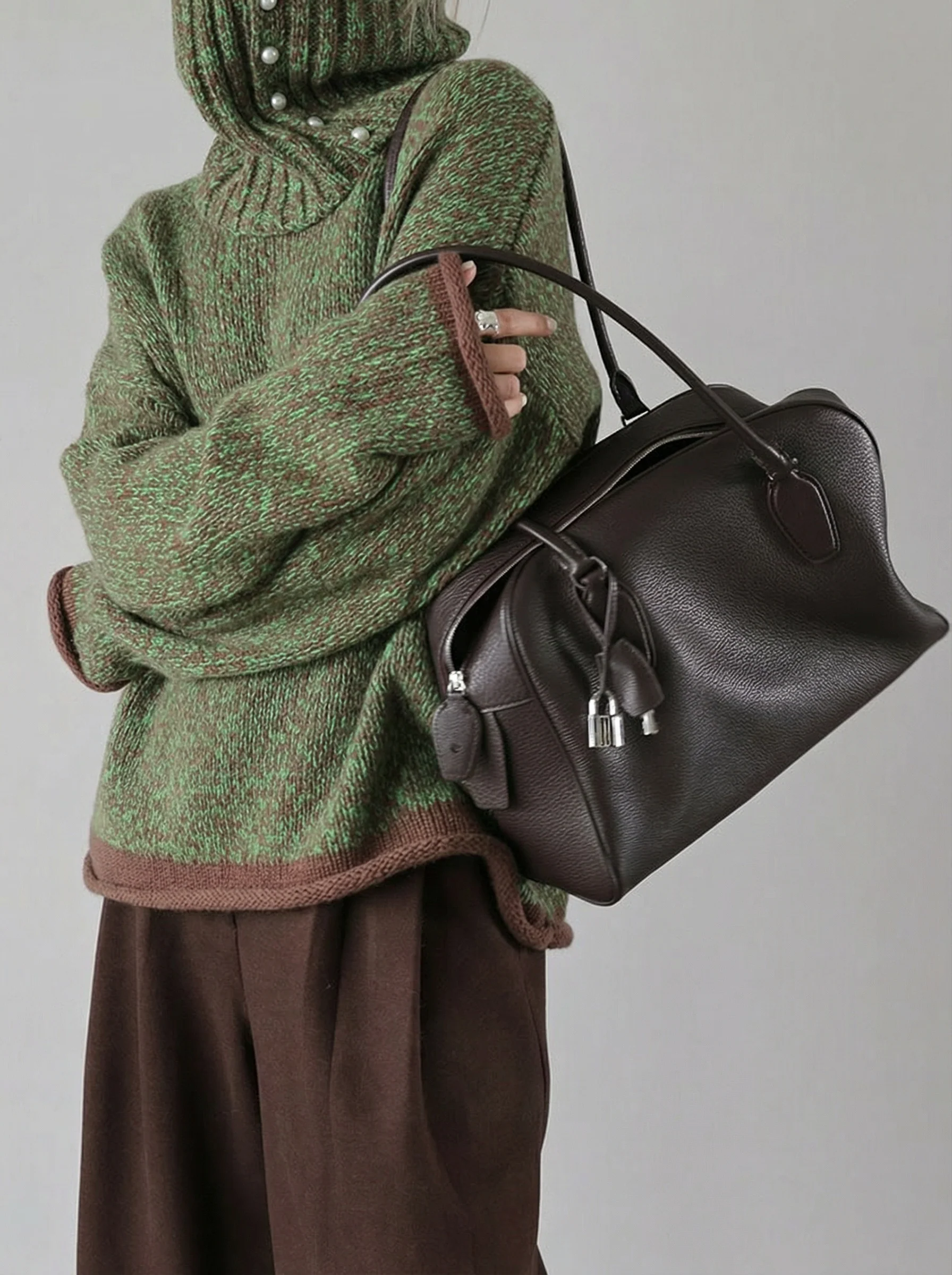 Italian Top-Grain Leather Boston Shoulder Bag - Image 6