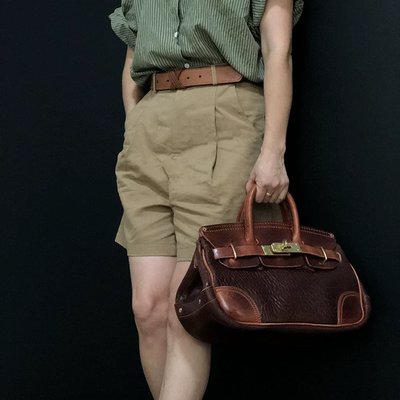 Italian Vegetable-Tanned Leather Top-Handle Bag