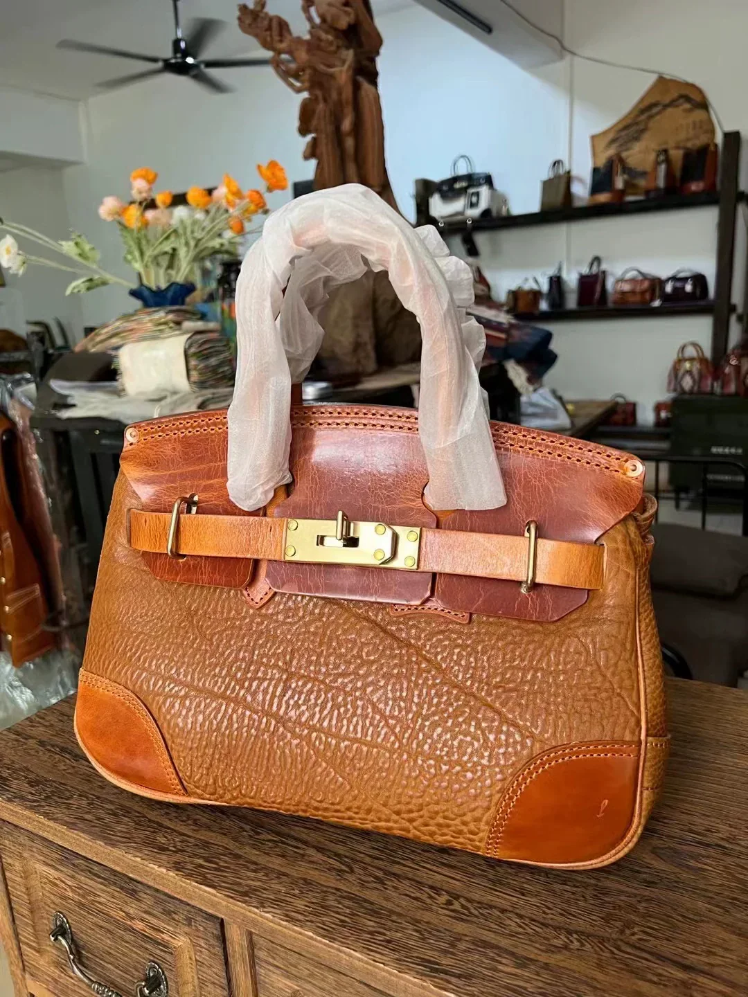 Italian Vegetable-Tanned Leather Top-Handle Bag - Image 6